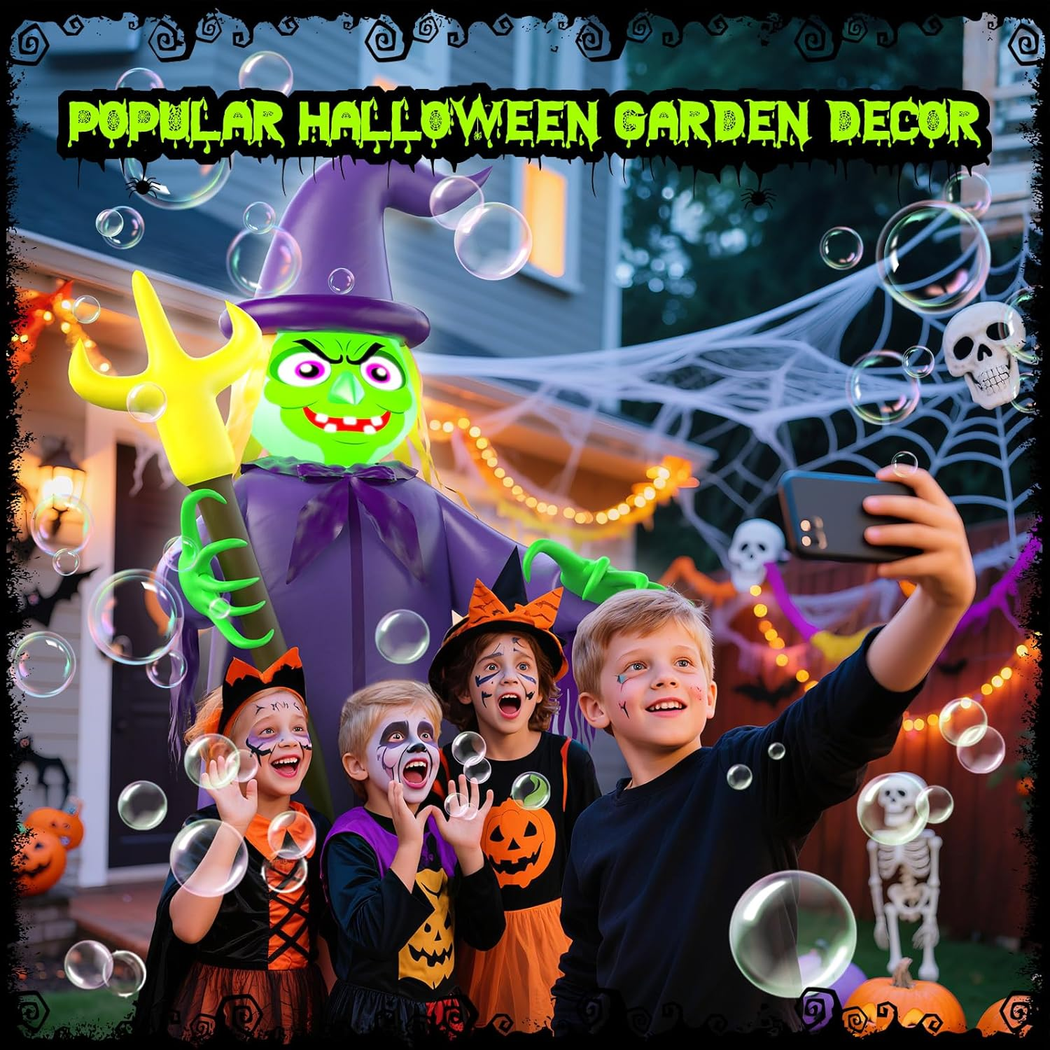 Skirfy 7FT Halloween Inflatables Outdoor Decoration Witch Bubbling Potion and Built-In Lights image number 3