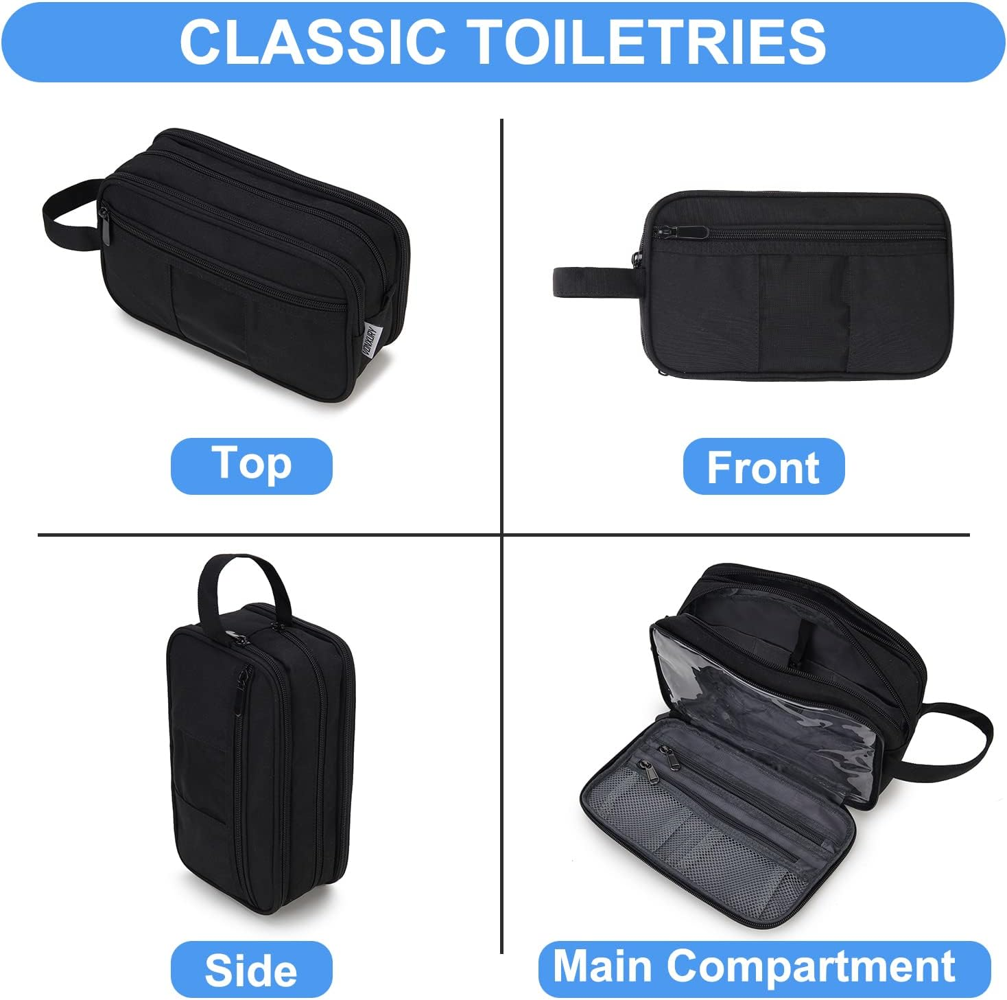 Toiletry Bag for Women, Travel Makeup Organizer with Hang Hook, Water-Resistant Shaving Bag for Men, VONXURY (Black) image number 2