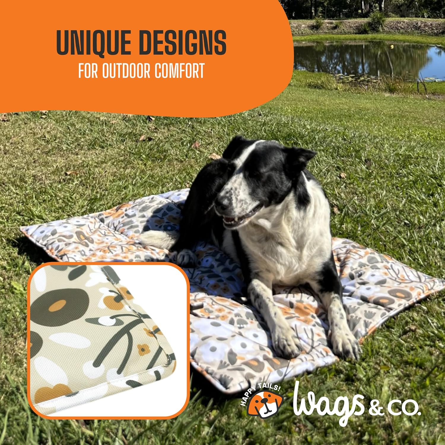 Canine COOSH - Outdoor Folding Dog Travel Mat - 70 X 100Cm. Durable, Easy-To-Clean, Portable Dog Bed for Beach, Bush, Camping, Travel, with Clip-On Carry Strap. (Florals of Australia) image number 5