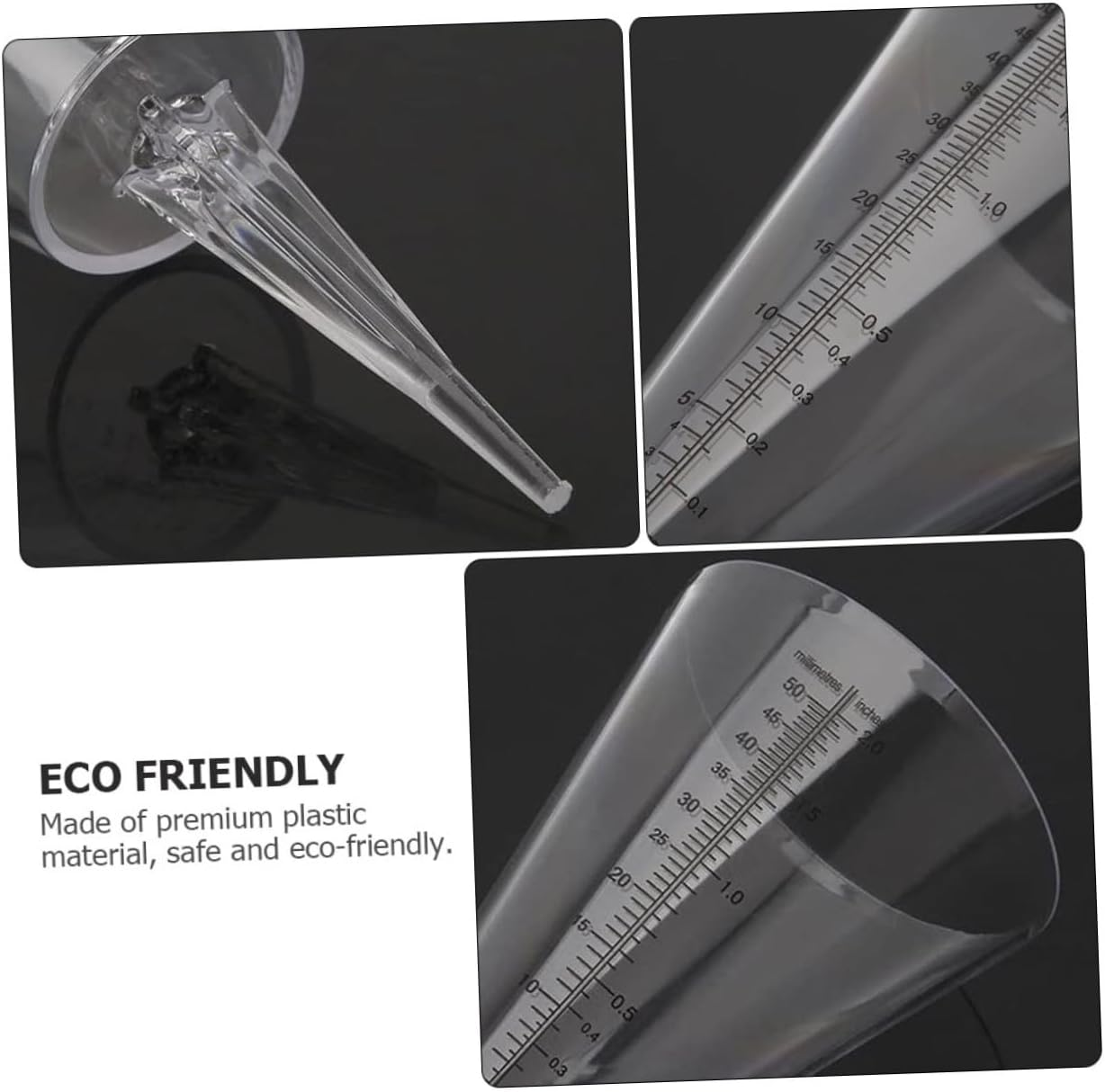 Jojofuny 2Pcs Transparent Rain Gauge with Sharp Spike for Outdoor Soil Insertion Conical Plastic Measuring Cup with Easy-Read Scale for Accurate Rainfall and Sprinkler Water Measurement In image number 4