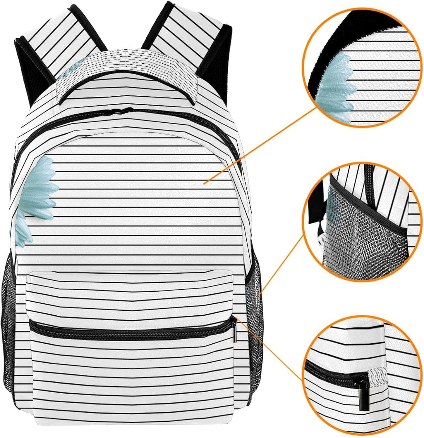 Daisy and Stripes Backpack Students Shoulder Bags Travel Bag College School Tote Backpacks image number 4