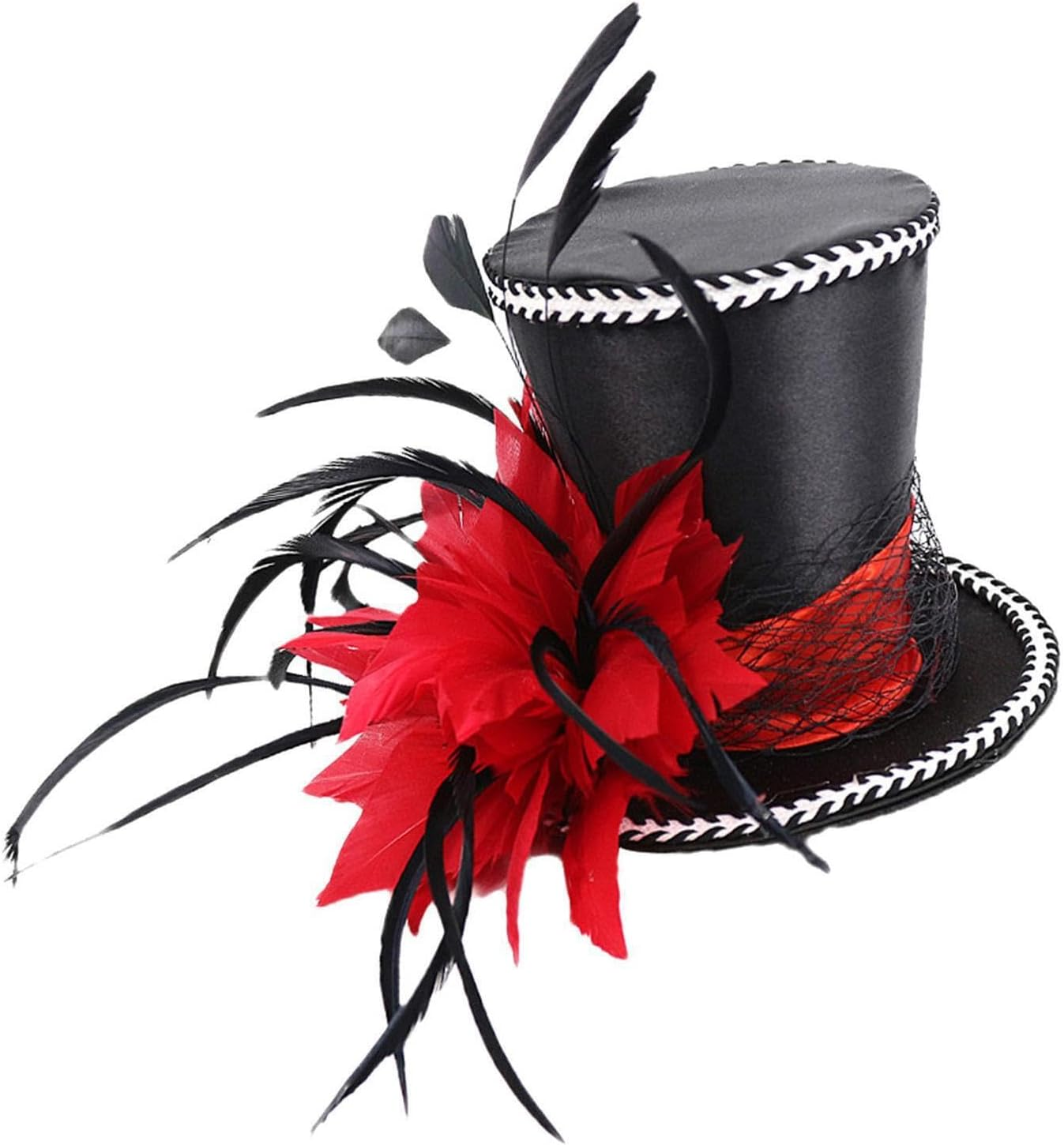 Exquisite Vintage Feather Fascinator Top Hat for Wedding Bridal Woman Fancy Dress, Red image number 6