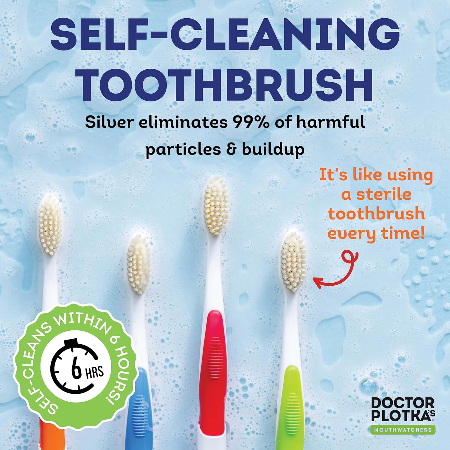 Mouthwatchers Antimicrobial Floss Bristle Silver Toothbrush Adult 4 Pack image number 6