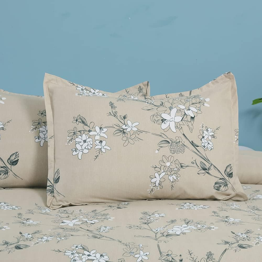 YEPINS Soft Brushed Microfiber Duvet Cover Set with Zipper Closure and Corner Ties, Blossom/Branch Floral Printed Pattern, Camel Color-King Size(104X90 Inches) image number 5