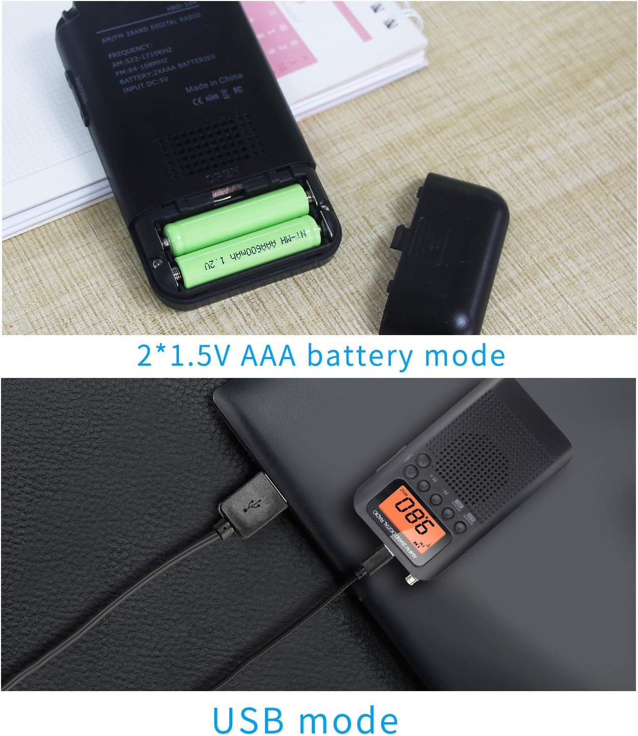 Pocket Portable AM FM Radio Mini Radio Digital Tuning Stereo Personal Radio with Earphone, Alarm Clock and Timer for Walking Running Jogging (Black) - Black image number 3