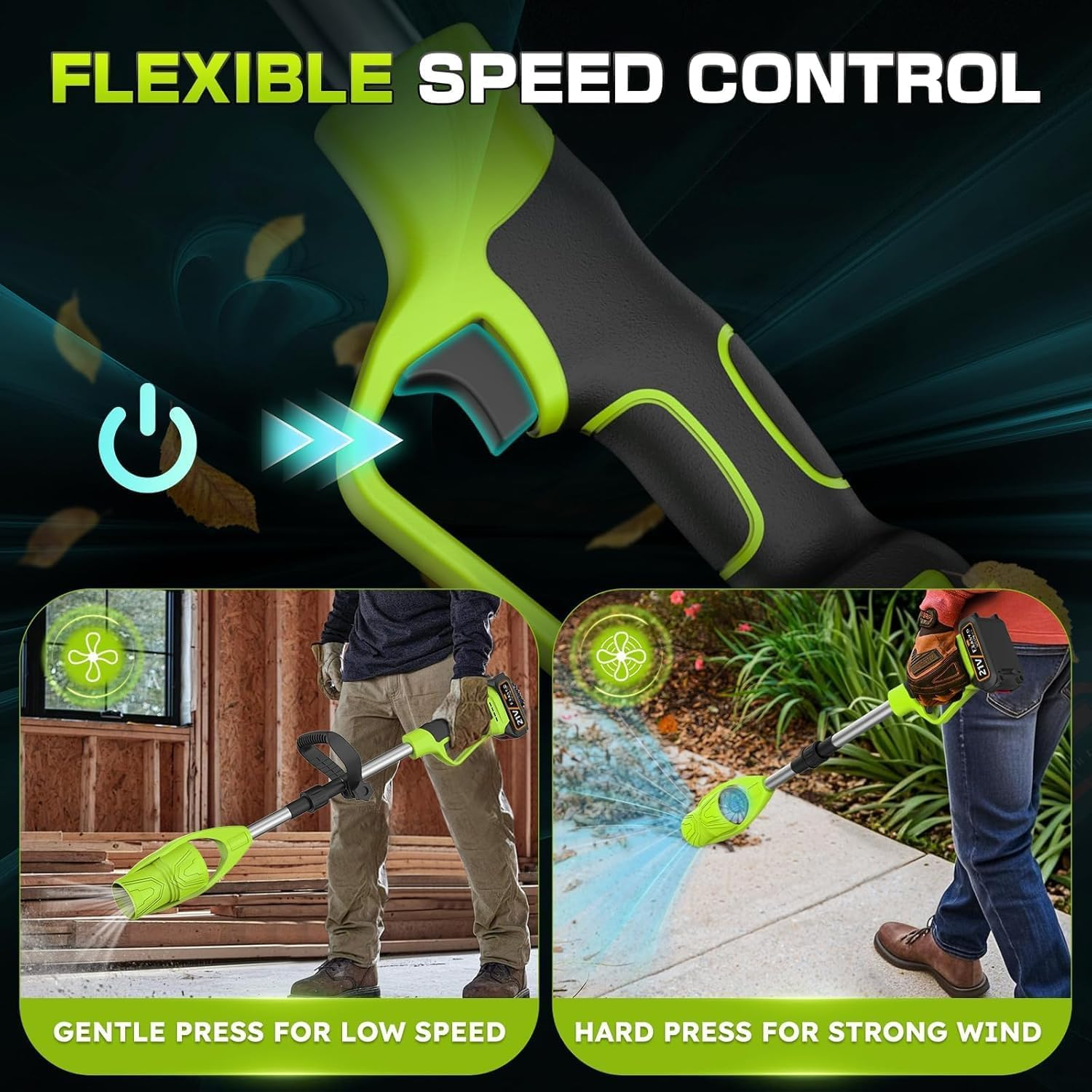 Leaf Blower Cordless, 24V Powerful Electric Leaf Blower with 2 Batteries and Charger, Variable Speed up to 150MPH, Foldable Design for Lawn Care, Patio, Yard, Sidewalk Cleaning