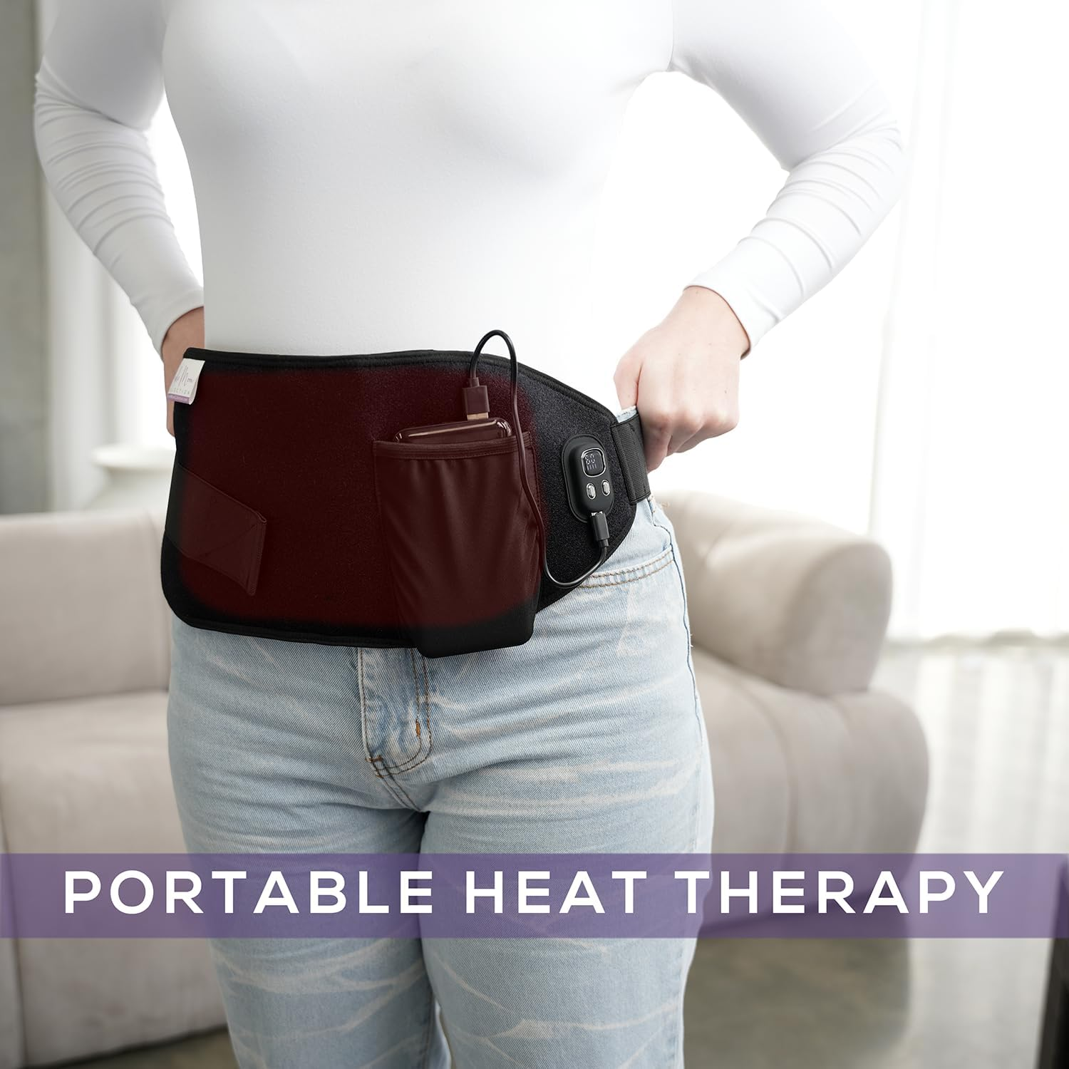 Cordless Electric Heating Pad &ndash; Portable Rechargeable Heat Wrap with Digital Display &ndash; Adjustable Strap for Lower Back, Shoulders & Cramps &ndash; Works with Power Bank (Not Included) image number 4