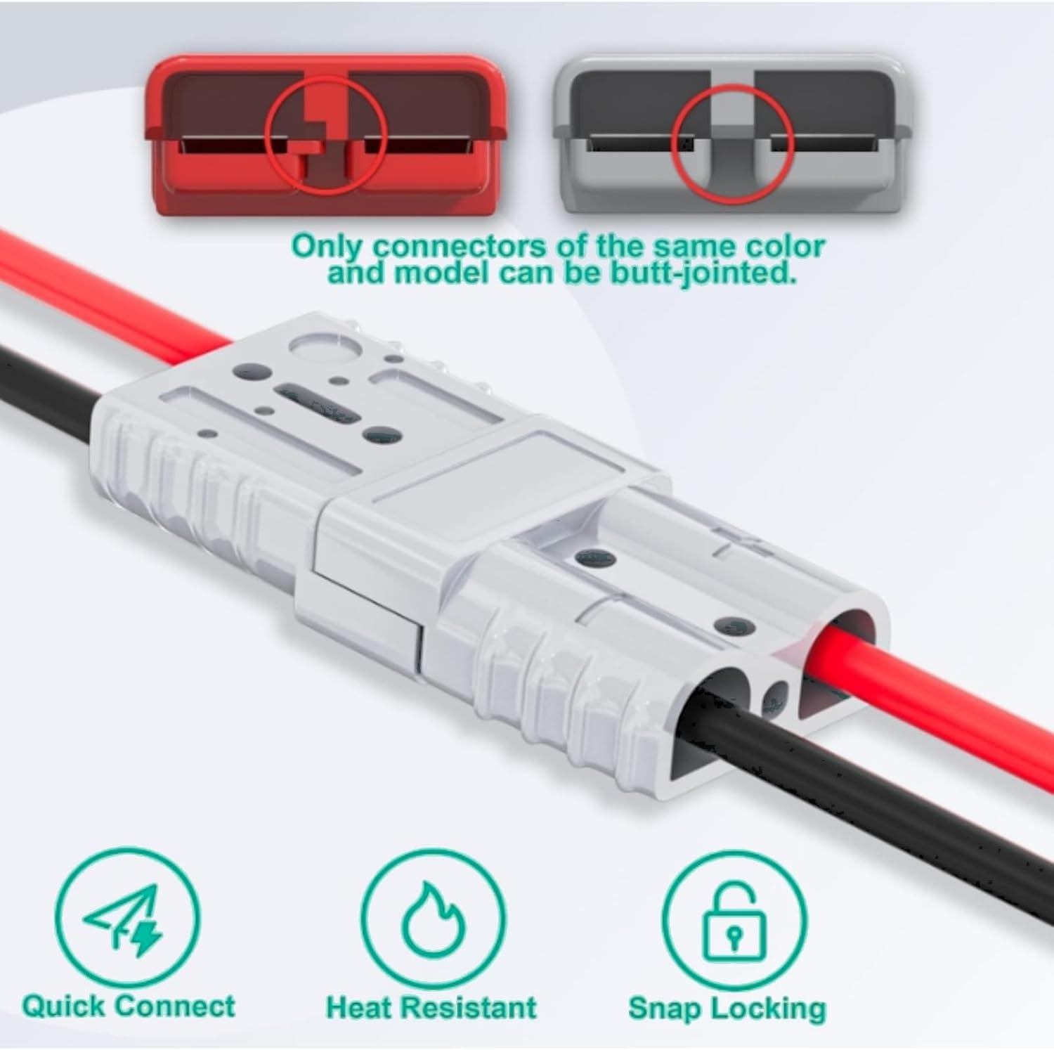 KUGONT 2Pcs 50 Amp Anderson Style Plug,40Cm 8AWG Cable Connector Battery Cables Quick Connectors, 600V Jumper Cable Plug Connector Kit,12V Wire Harness Plug Connector Kit for Car Winch Trailer image number 5