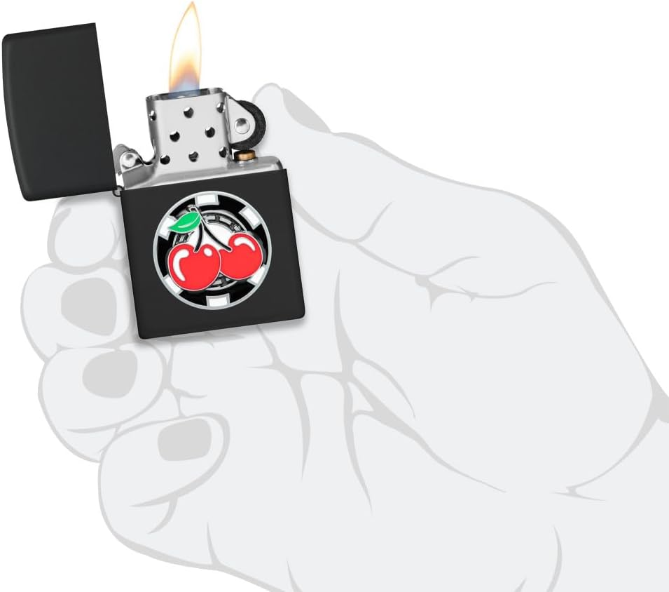 Zippo Poker Chips with Cherries Windproof Lighter, Black Matte image number 4