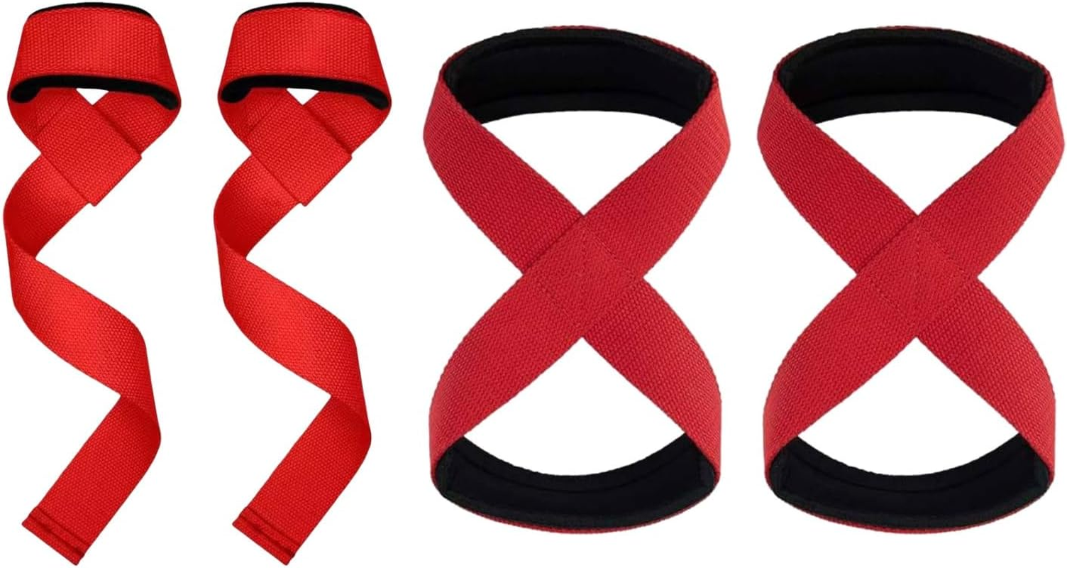 Figure 8 Lifting Straps for Deadlifts & Powerlifting &ndash; Heavy Duty Cotton Wrist Wraps Strongman & Cross Training Grip Support Set of 2 Pairs (Red) image number 3