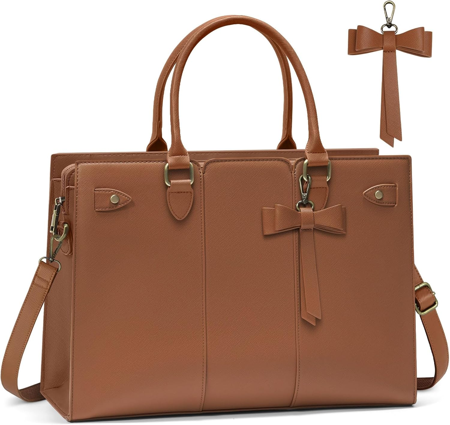 RAINSMORE Laptop Bag for Women 15.6 Inch Laptop Tote Bag Waterproof Pu Leather Work Bag Professional Computer Briefcase Business Office Teacher Handbag Large Capacity Crossbody Shoulder Bag Purse