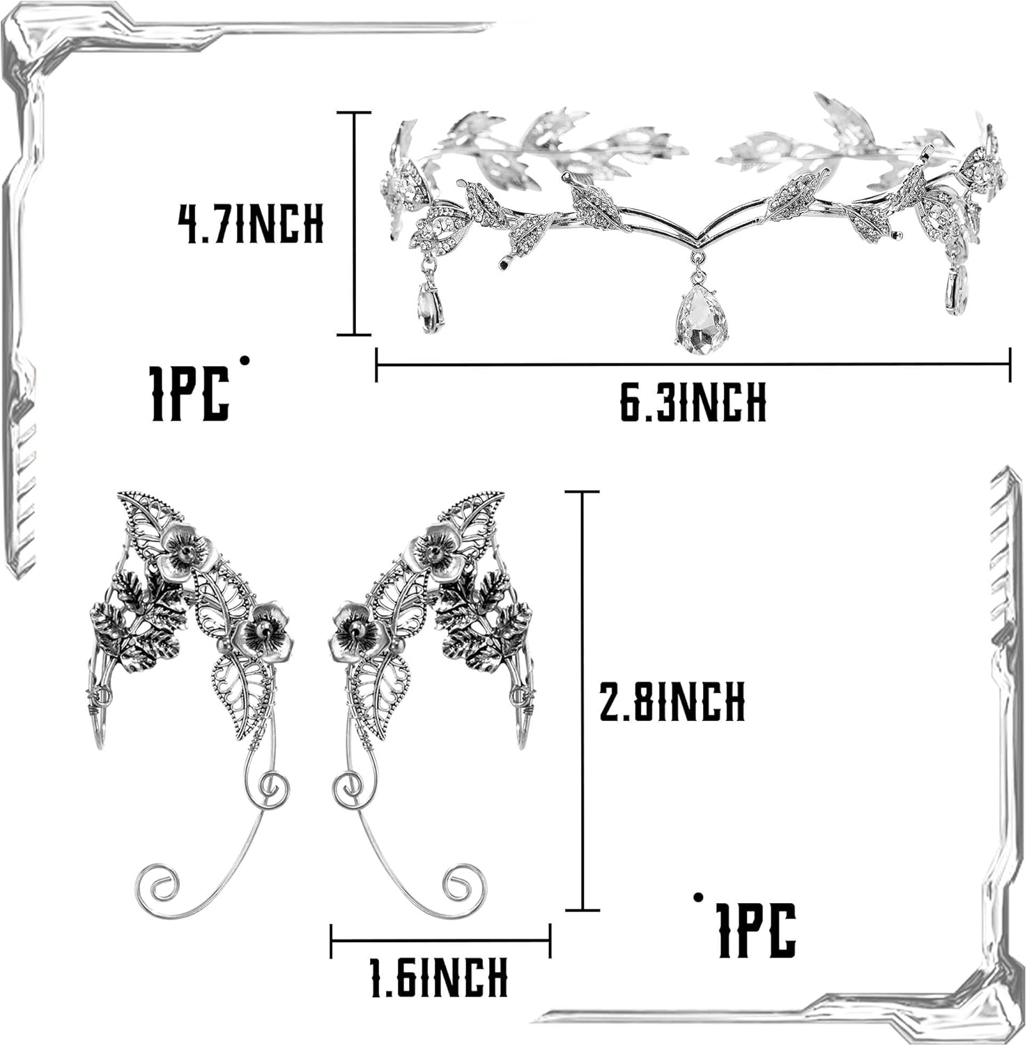 Jevenis Silver Elf Crown Black Fairy Costume Medieval Viking Fairy Headpiece Elf Costume Accessory for Renaissance image number 5