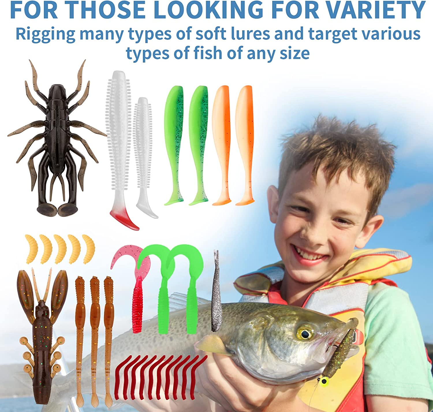 TRUSCEND Widely Used Fishing Bait Rigs Worth Ever Penny, Selected Fishing Lures & Tackle Kit for Starter Freshwater Fishing, Economic/Giftable/Premium Fishing Gear Set Available, Perfect Fishing Gifts - A-110Pcs Economic Kit image number 4