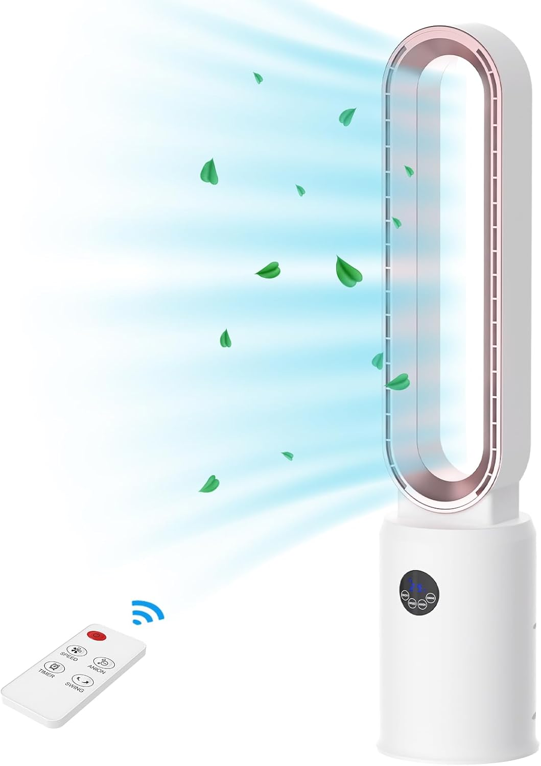 Advwin Bladeless Fan, Portable Tower Fan Electric Airflow Purifying Fan, with 24 Speeds Setting, 12H Timing, Suitable for Room, Bedroom & Office Use, White