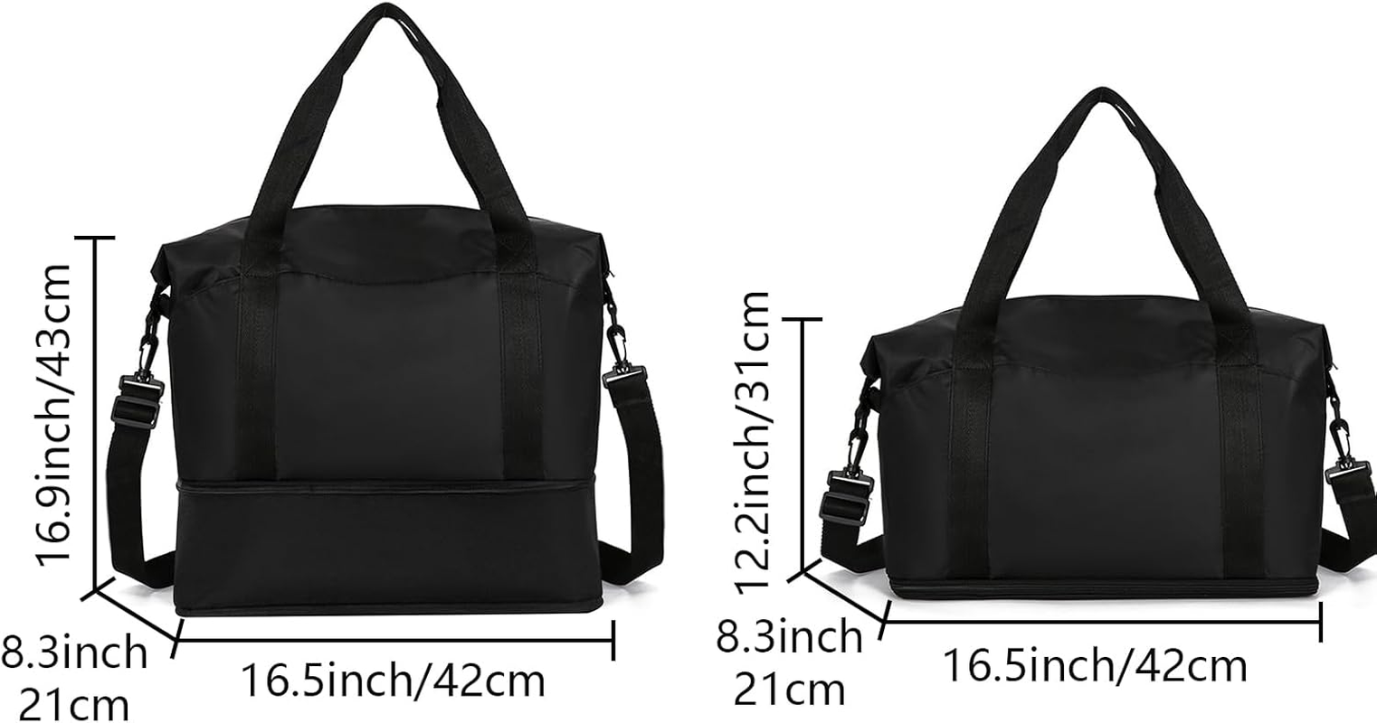 Lizbin Weekender Bags for Women, Personal Item Travel Bag, Overnight Bag Luggage Bag, Foldable Sports Tote Gym Bag for Men, Travel Tote Bags with Detachable Shoulder Strap and Wet Compartment (Black) image number 5