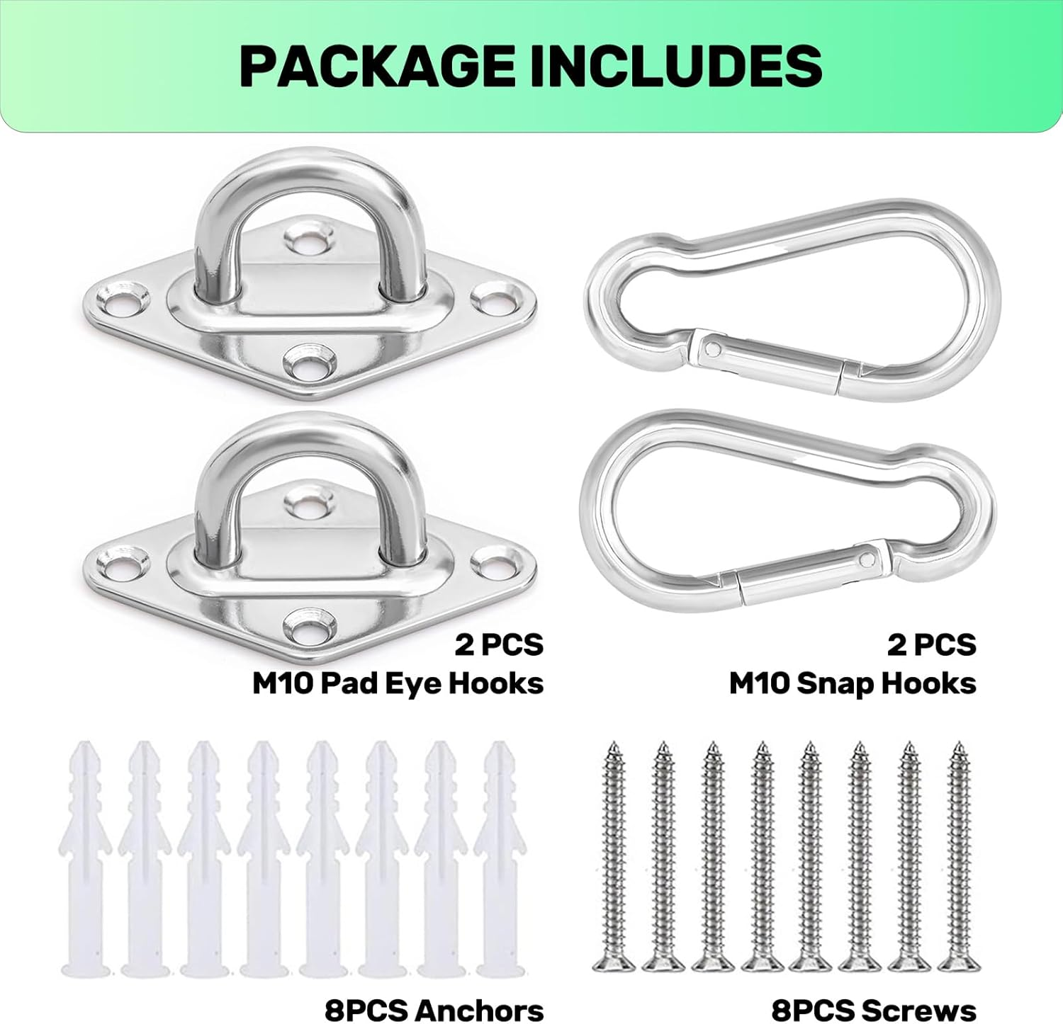 Rhoyee 2PCS Heavy Duty Hammock Hanging Kit with 360&deg; Rotation Rustproof Hammock Hooks for Swing Chair Ceiling Mount Indoor Outdoor Use for Home Garden Gym image number 1