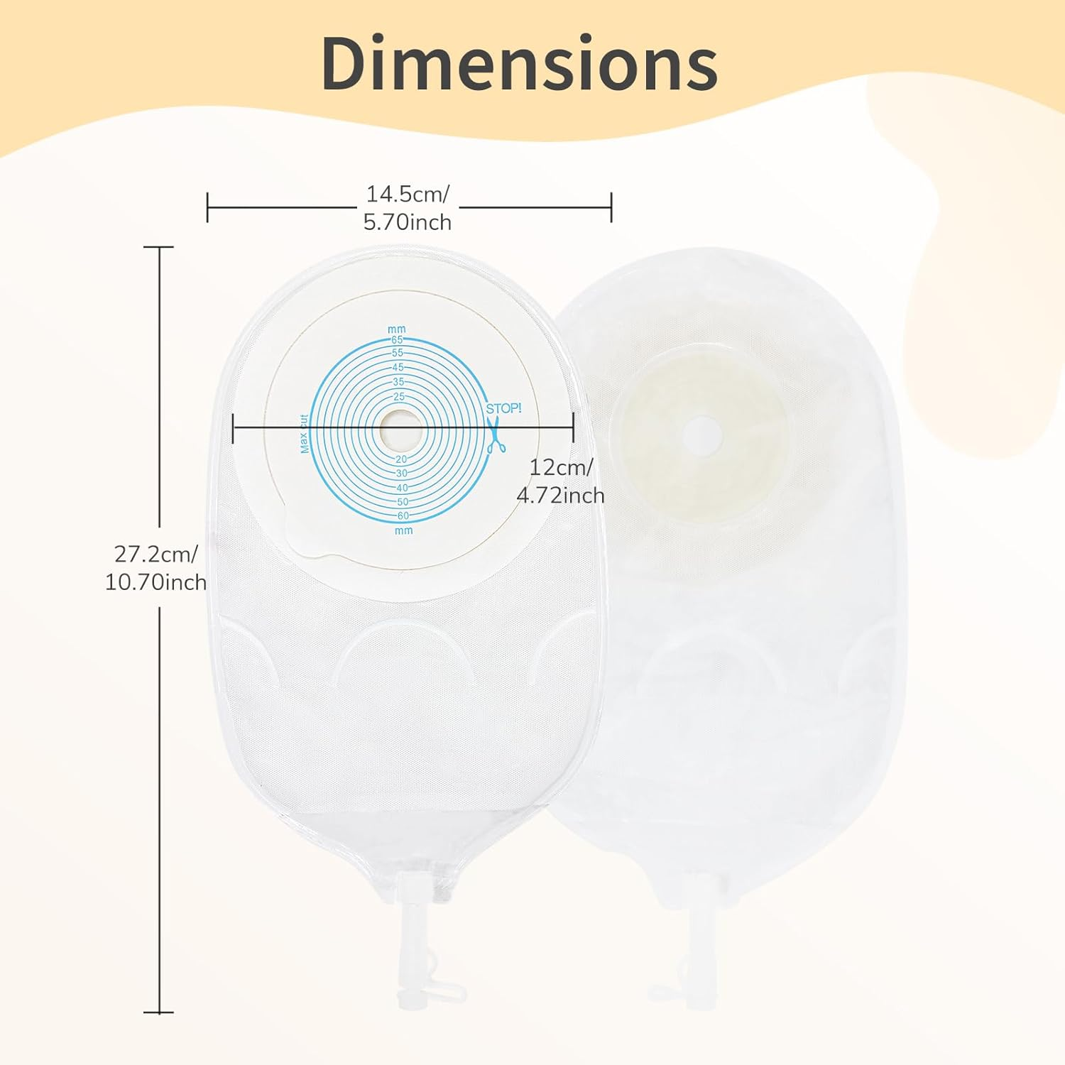 DERAYMI 10 PCS Urostomy Bags Colostomy Bags, 20-65Mm One Piece Ostomy Bags for Urine Ostomy Supplies, Urostomy Drainable Pouches for Ileostomy Colostomy Stoma Care