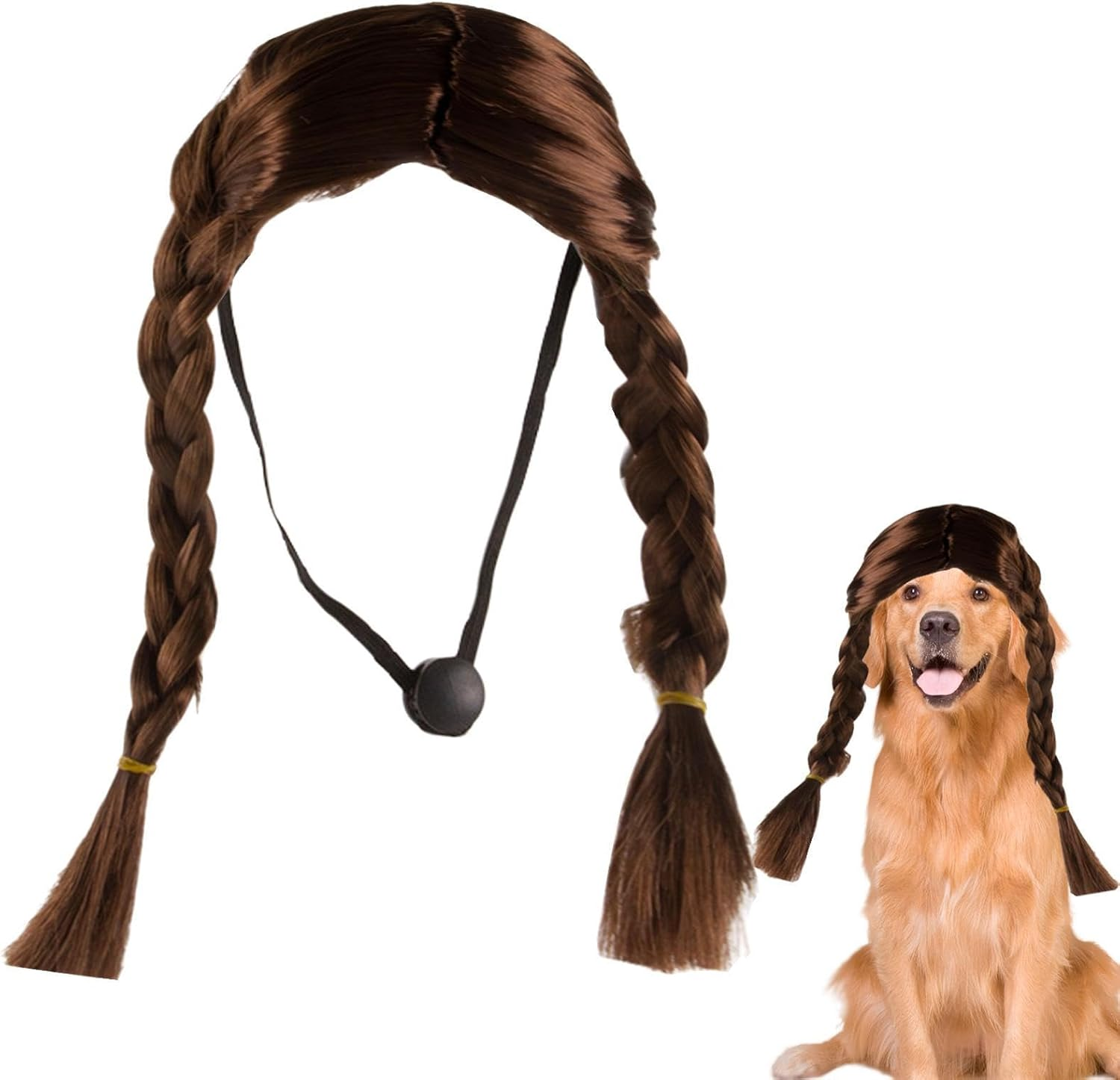 Dog Cosplay Wig,Brown Double Long Braid Cat Wig - Pet Cosplay Dog Wig for Halloween, Parties, Festivals Funny Pet Wig for Small Medium and Large Dogs image number 1
