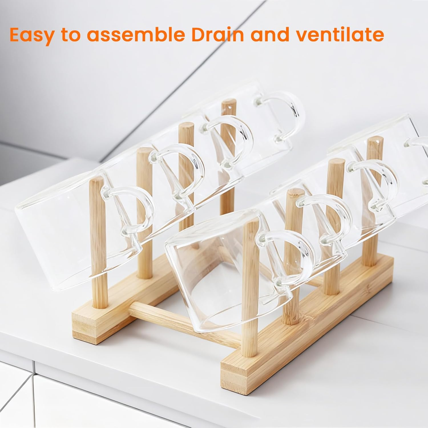 4-Grid Bamboo Wooden Dish Racks Plate Stand Holder Vertical Drainer Kitchen Cabinet Organizer for Dish, Pots, Lids, Bowls, Cups, and Cutting Boards and Books(22 X 11.5 X 10 Cm)