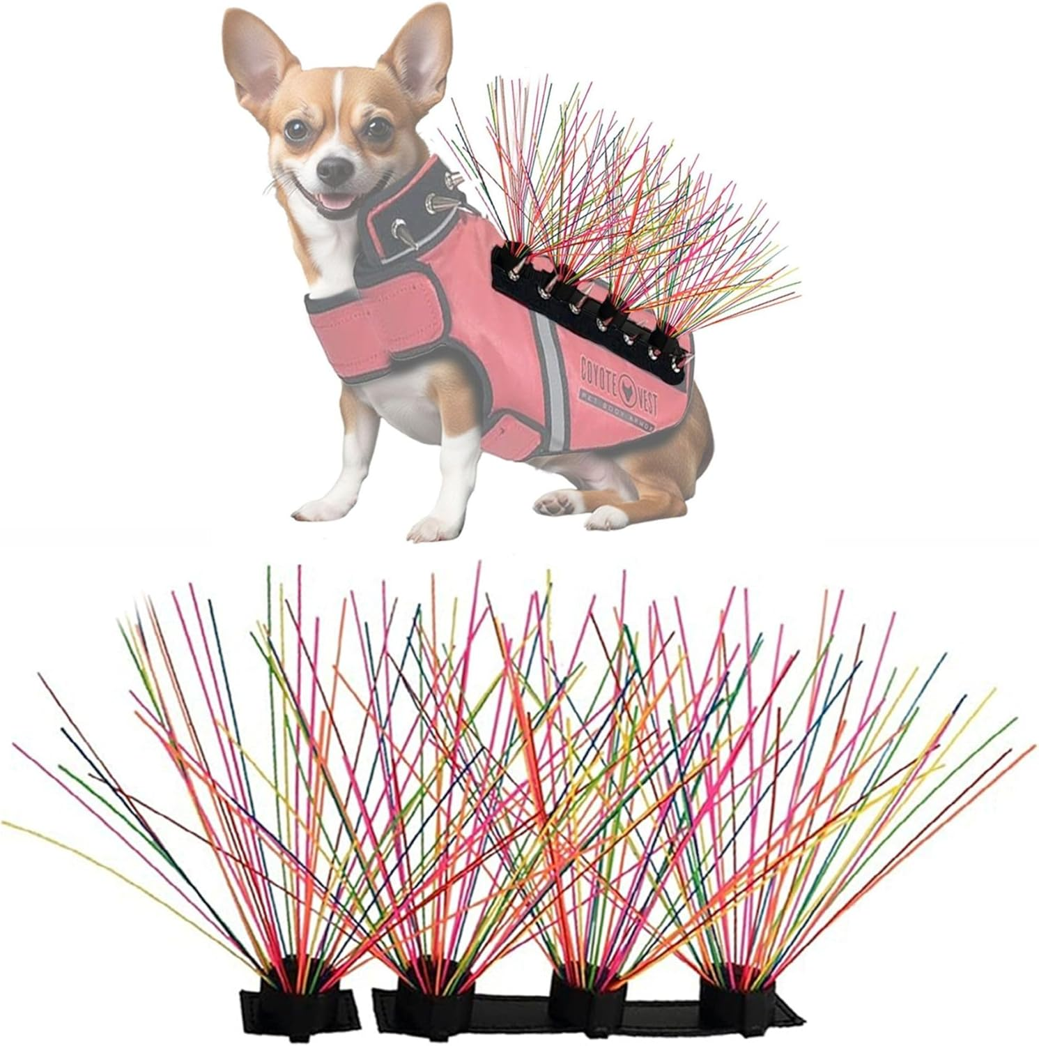 Coyotevest Coyotewhiskers Protection Nylon Bristles for Coyotevest or Spikevest Dog Harness Vest, Dog Accessories That Deter Coyote, Hawk and Raptor Attacks (Set of 4, Rainbow) image number 3