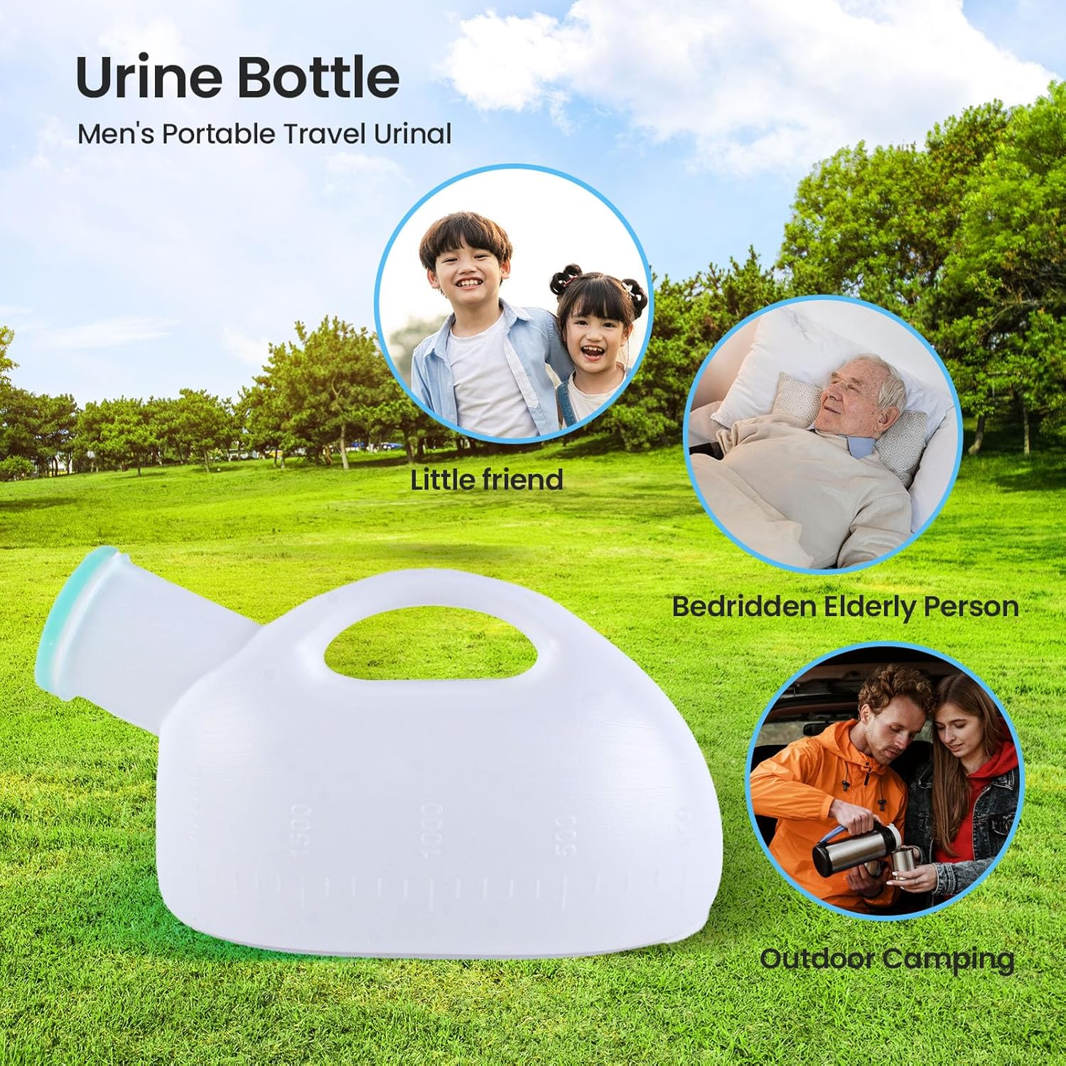 2000Ml Large Capacity Urinal for Men Portable Urine Bottle with Lid Clear Graduated Measurement Spill Proof No Odor Non Slip Grip Handle Lightweight Durable Ideal Night(White) image number 2