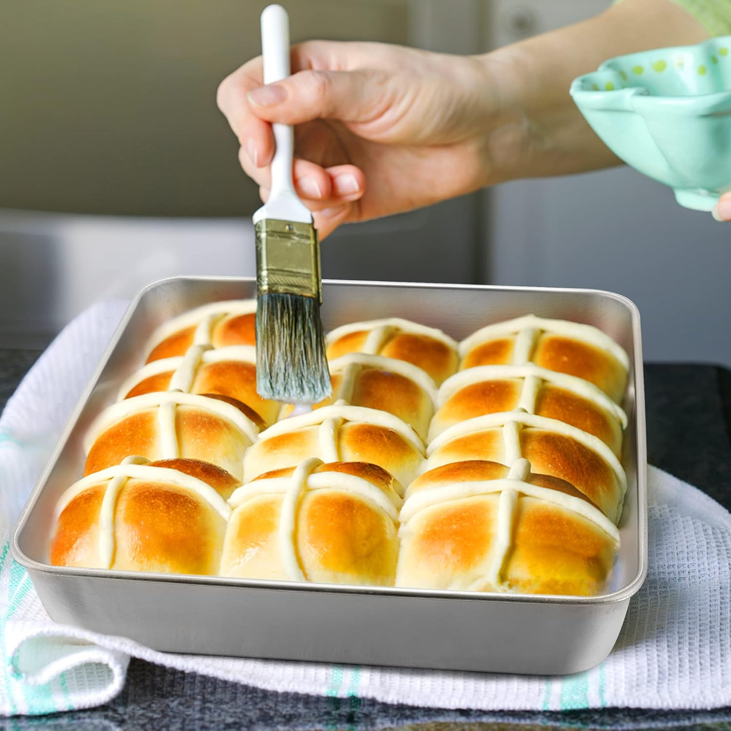 E-Far 6/8/9-Inch Square Cake Pan with Lid Set, Square Baking Brownie Pans Stainless Steel Bakeware Set of 3, Non-Toxic & Healthy, Easy Clean & Dishwasher Safe - 6 Pieces(3 Pans + 3 Covers) image number 1