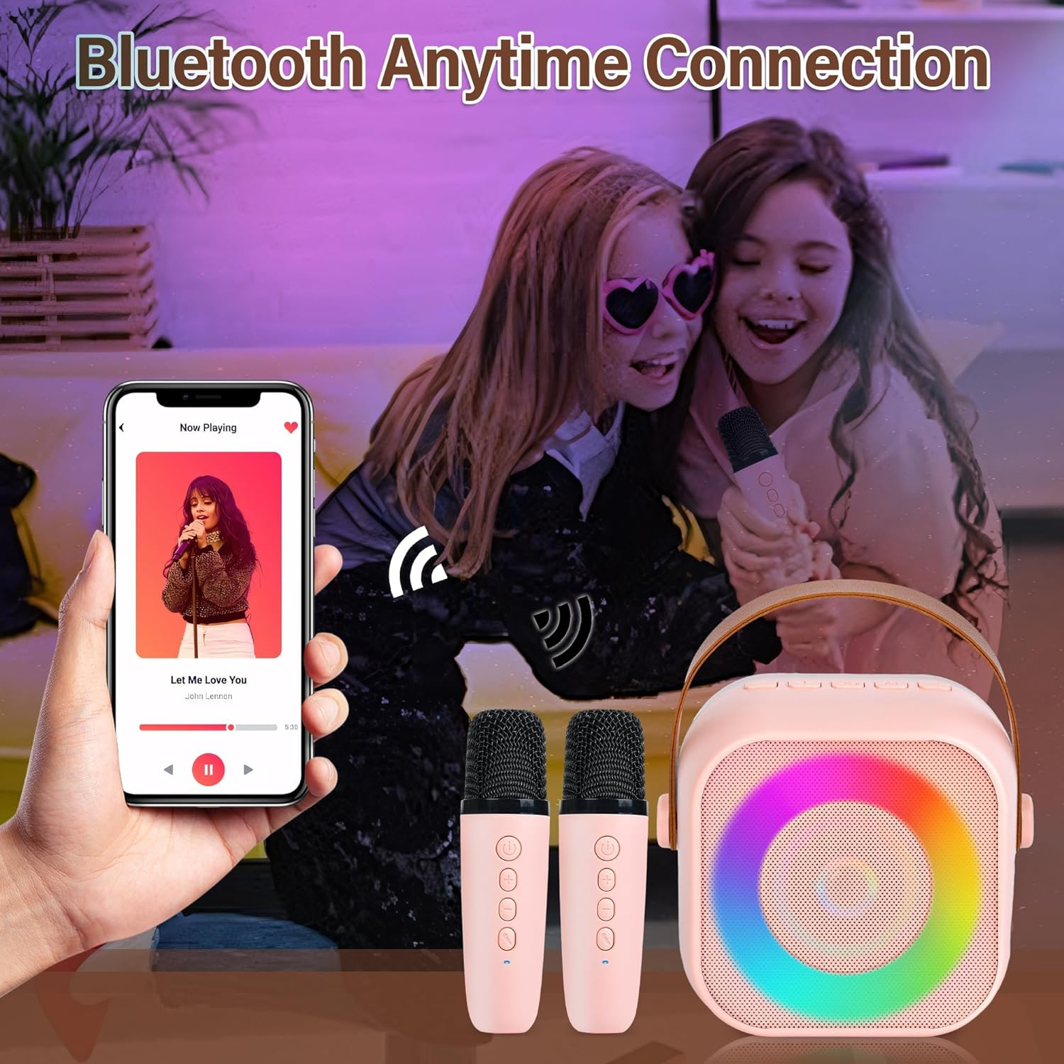 Kids Karaoke Toys Karaoke Microphone Machine for Kids, 4-12 Years Old Christmas Birthday for Girls, Karaoke Toys for Kids Boys Age 4, 5, 6, 7, 8, 9, 10, 12 +Year Old-Pink (Pink) image number 5