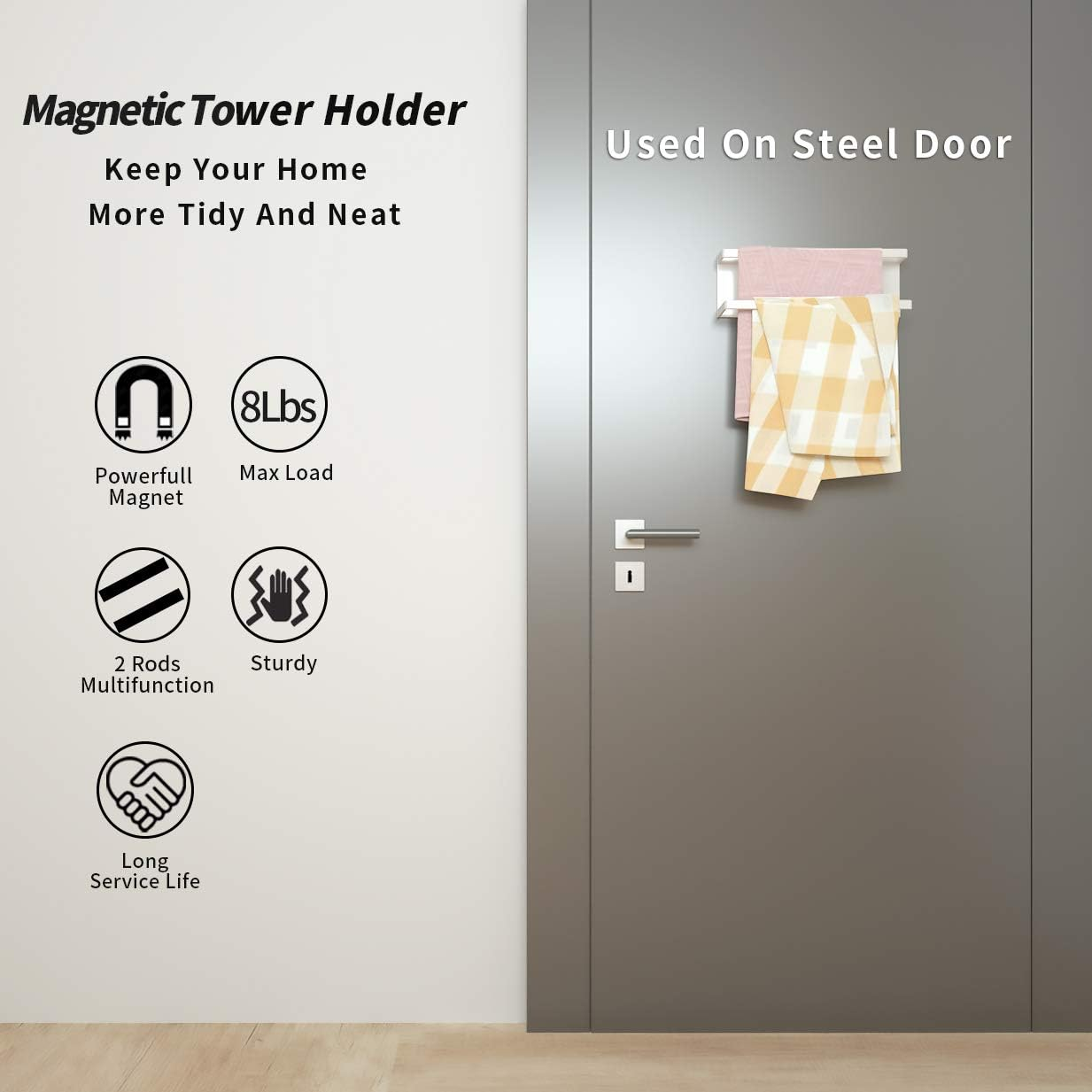 Magnetic Paper Towel Holder for Refrigerator,Kitchen Towel Rack Magnetic Paper Towel Bar Multi Function Made of Iron,Used for Kitchen,Bathroom,Toilet, Drill Free (White, Medium) image number 6