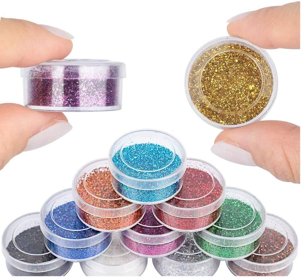 12 Pots Extra Fine Nail Glitter Cosmetic Glitter Powder Different Dark Color