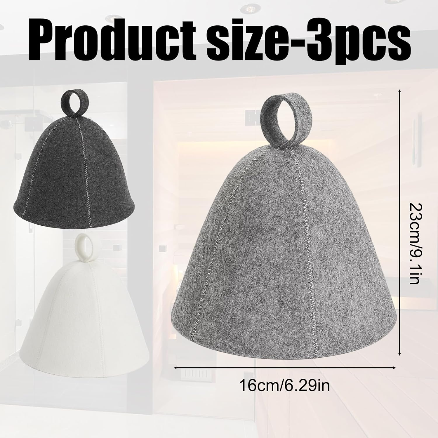 Sauna Hat, 3 Pcs Sauna Caps Set, Black White Grey, Protect Hair and Scalp, Comfortable Sauna Accessories for Men and Women, Ideal for Spa, Bath House, Travel and Gift image number 6