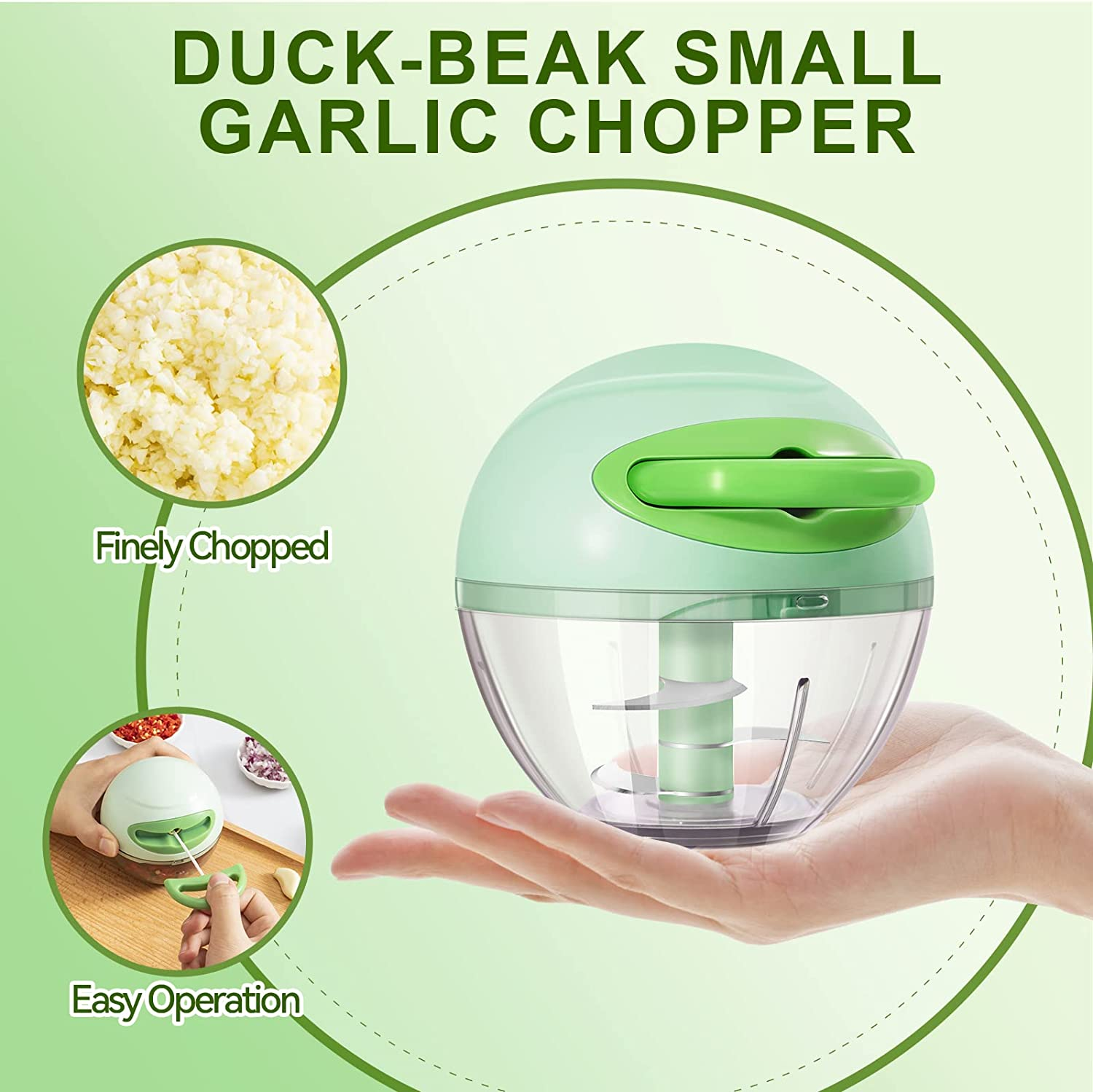 Garlic Mincer, Mini Chopper, Quick & Easy, Dishwasher Safe, Green, 180Ml image number 1