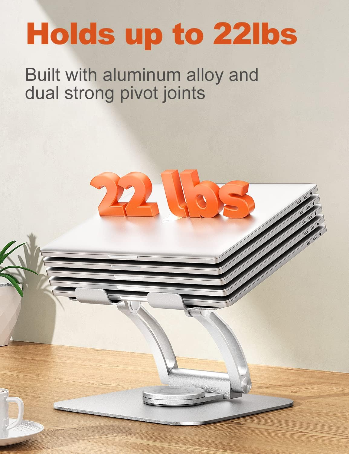 Tounee Swivel Laptop Stand for Desk, Adjustable Computer Stand Laptop Holder with 360&deg; Rotating Base, Ergonomic Laptop Riser Compatible with Air, Pro, All Laptop 10-16" (Silver) image number 4
