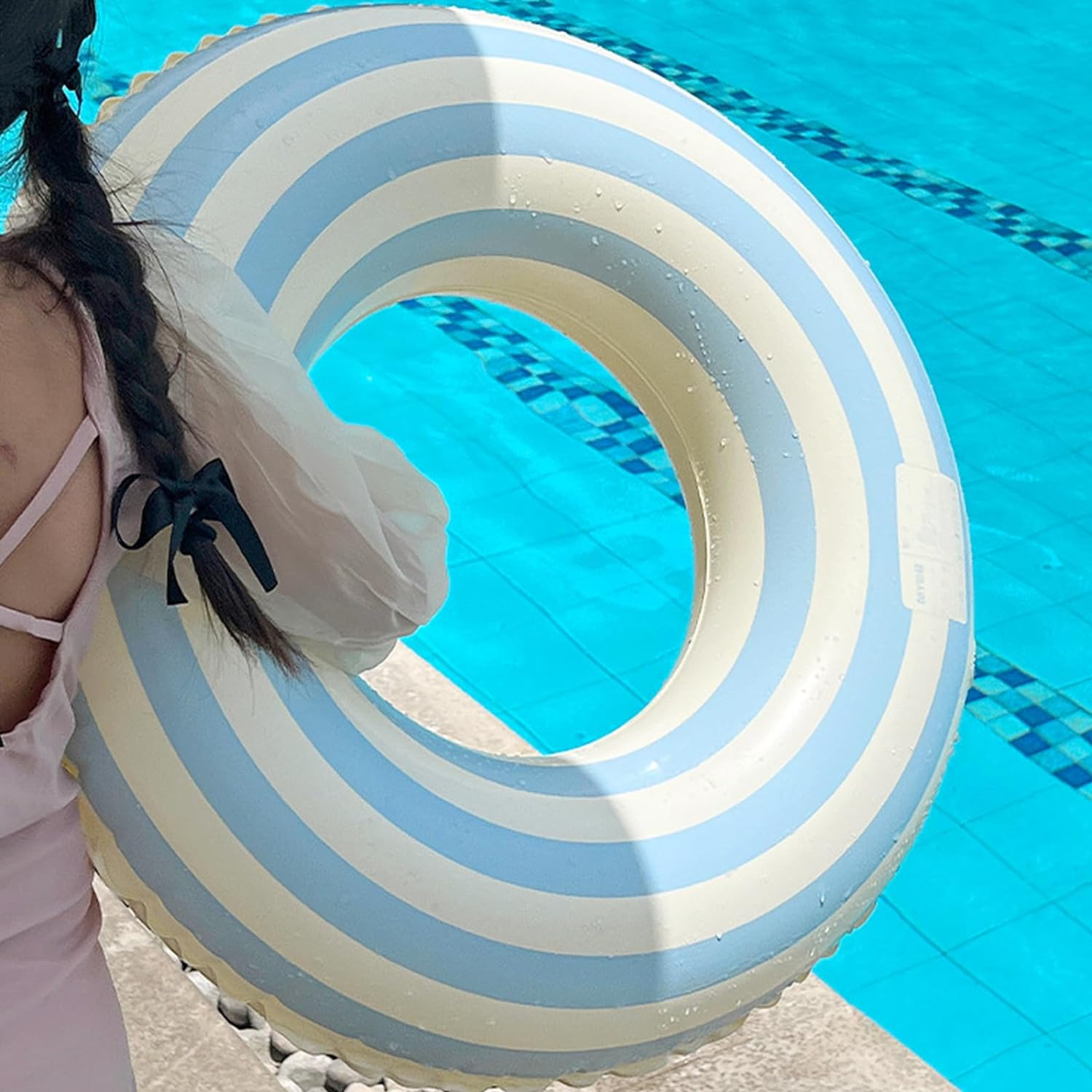 Swimming Ring for Adults Inflatable Pool Ring Portable Floating Swimming Circle Stripe Swim Tube Party Decoration Floating Swimming Ring for Beach Summer Outdoor Water Sports - Orange image number 6