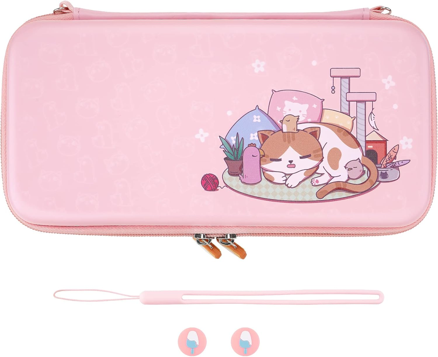 Extremerate Playvital Pink Cute Carrying Case for Nintendo Switch Lite, Thumb Grip + Kitten & Chicken Slim Travel Case for Switch Lite, Portable Hardshell Girl Storage Case for Switch Game Accessories image number 2