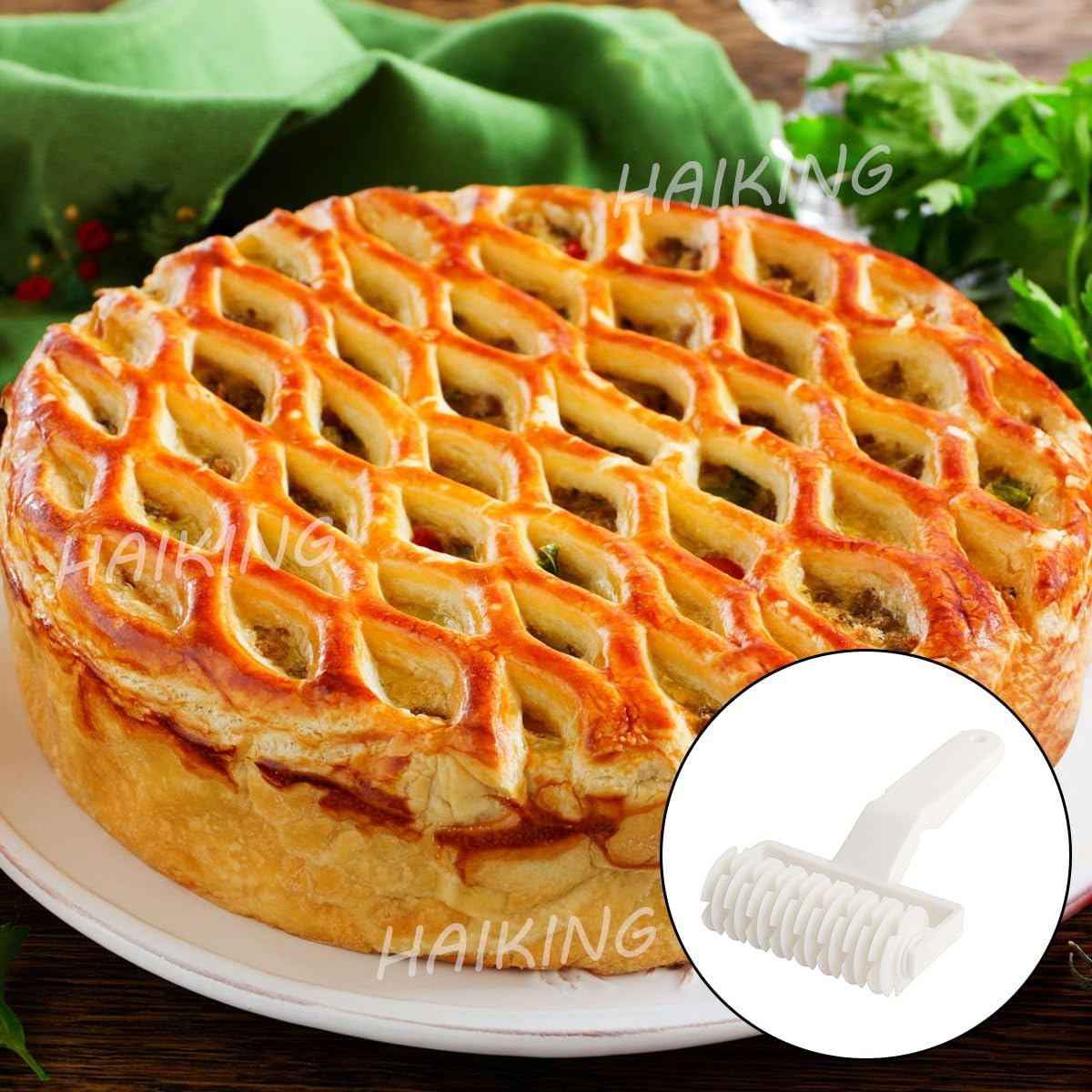 HAIKING Pizza Lattice Roller, 1 Pcs White Plastic Hobbing Kitchen Bakery Baking Tool for Cookie, Bread, Pie, Pizza (12 X 19Cm/4.72 X 7.48In)