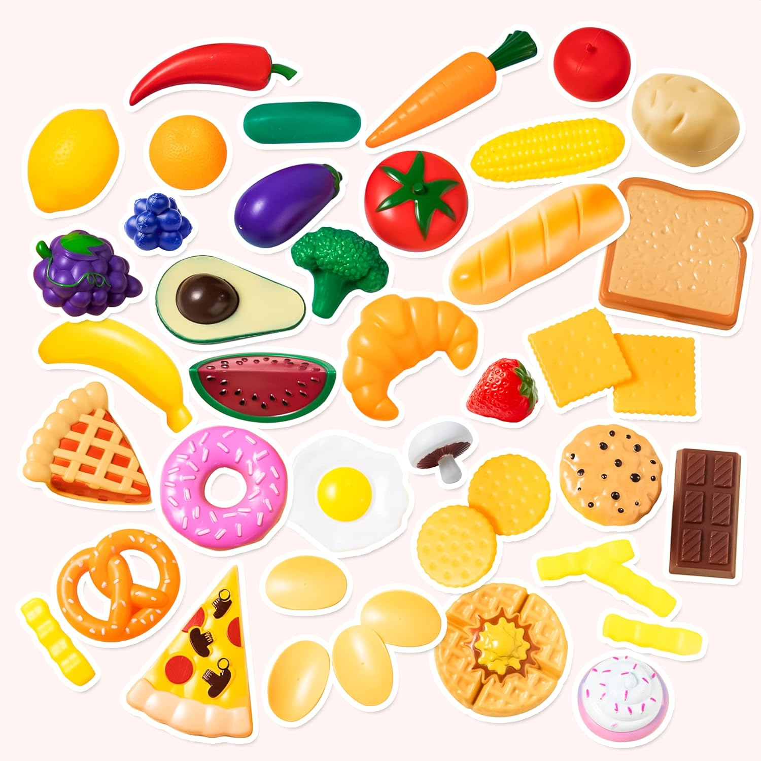 Joyin 50 PCS Play Food Set of Kitchen Toys, Dinnerware, Dummy Fruits, Vegetables, Plastic Accessories for Children Educational Learning Toy, Role Play Gift image number 3