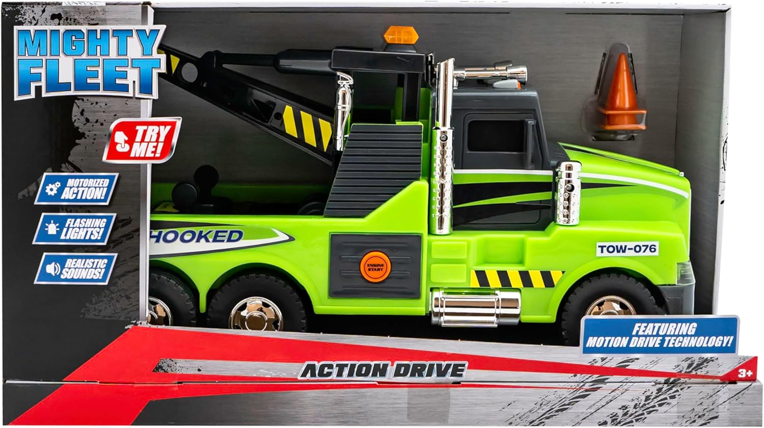Mighty Fleet Action Drive 16" Interactive Tow Truck Toy W/Lights & Sounds, Motorized Winch, Motion Drive Action, Realistic Design & Batteries Included - Age 3+ image number 6