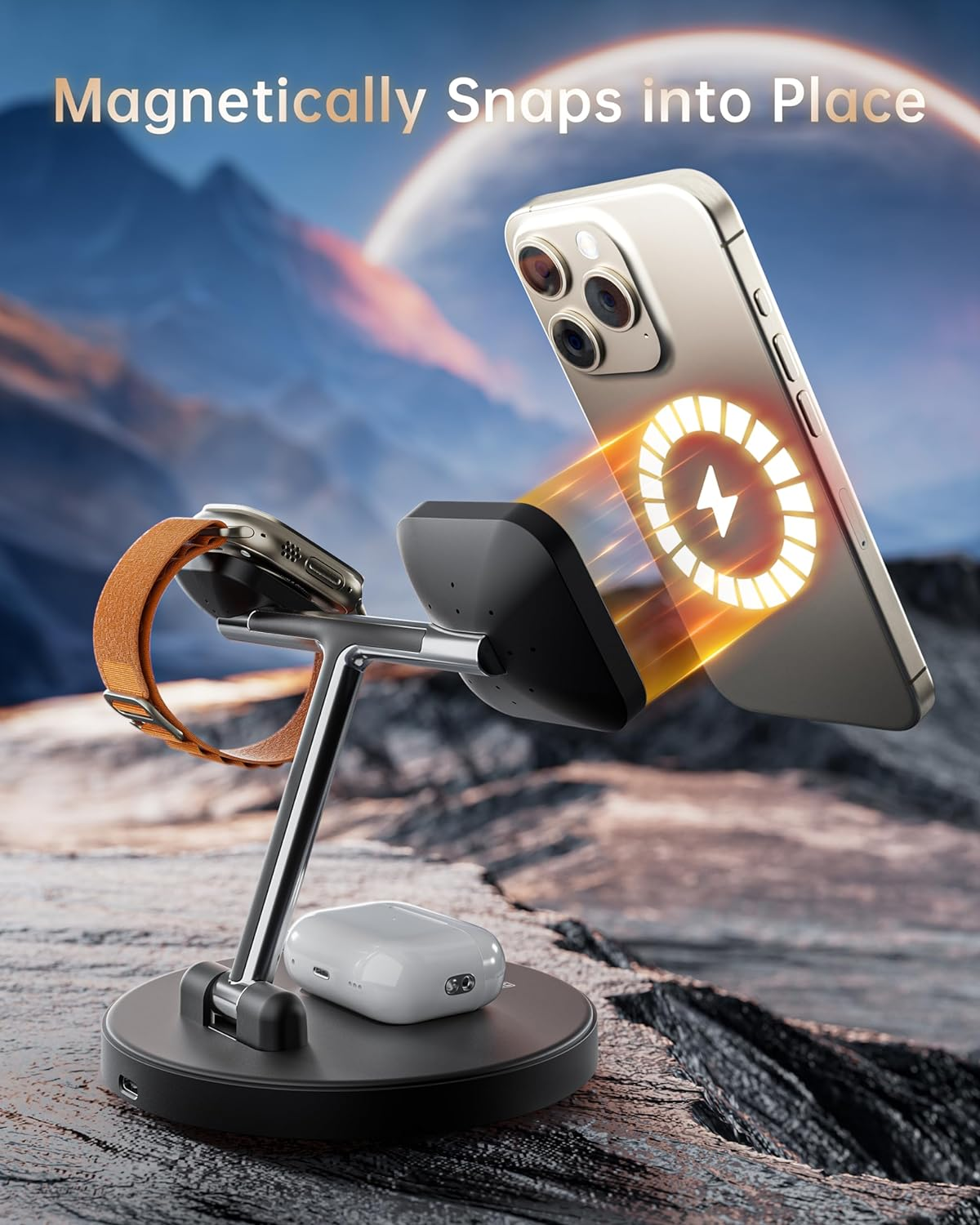 HEYMIX 3-In-1 Magsafe Wireless Charger, Fast Wireless Phone Charging Dock Compatible with Apple, Magnetic Wireless Charging Stand Compatible with Iphone 15/14/13/12, Iwatch 8/7/SE/6/5, Airpods Pro image number 4