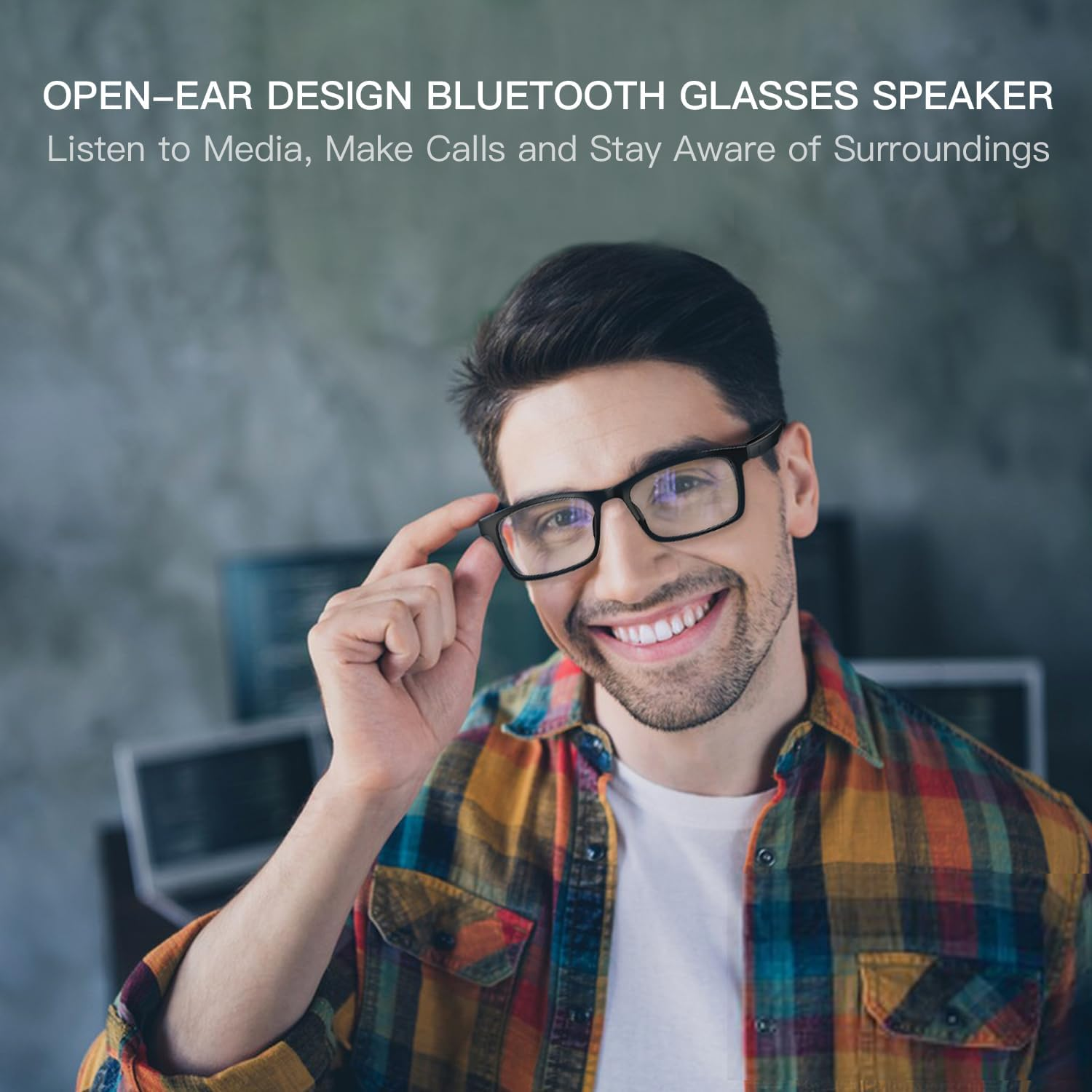 Smart Glasses, Anti-Blue Light Bluetooth Eyewear Built-In Mic. and Speakers, Open Ear Music and Hands-Free Calls, Touch and Voice Assistant Compatibility, 100H Long Battery Standby Time image number 3