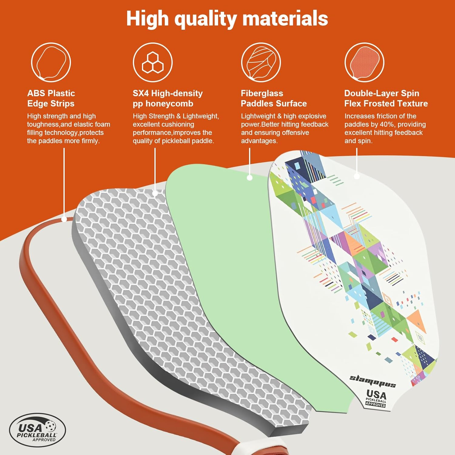 Pickleball Paddles | USAPA Approved Pickleball Set of 2 | Graphite & Fiberglass Pickleball Racket | Great Paddle for Beginners| Raquette Pickle Ball | Pickle Balls Set with Larger Sports Bag image number 2