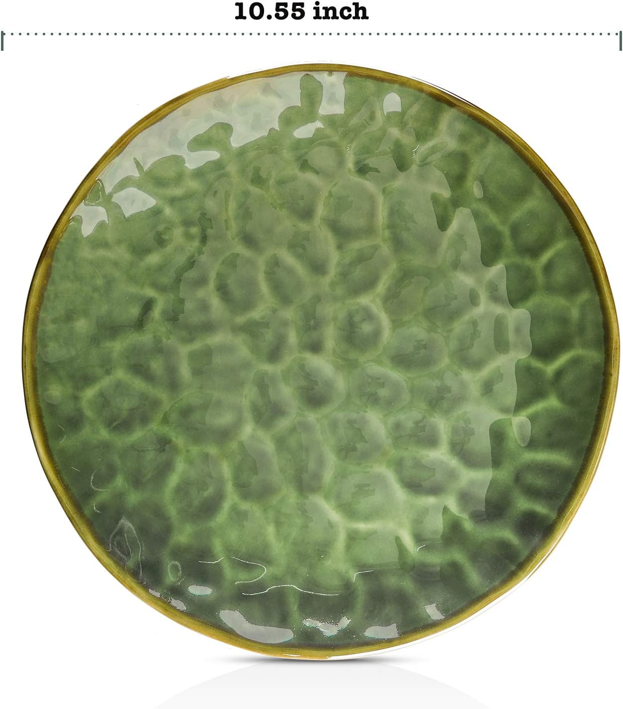 Vicrays Ceramic Dinner Plate Set, 26.7 Cm Round, Microwave, Oven Safe, Dishwasher Safe, Scratch Resistant, Porcelain Fluted Suitable for Steak, Pasta, Pizza, Home, Party, Green