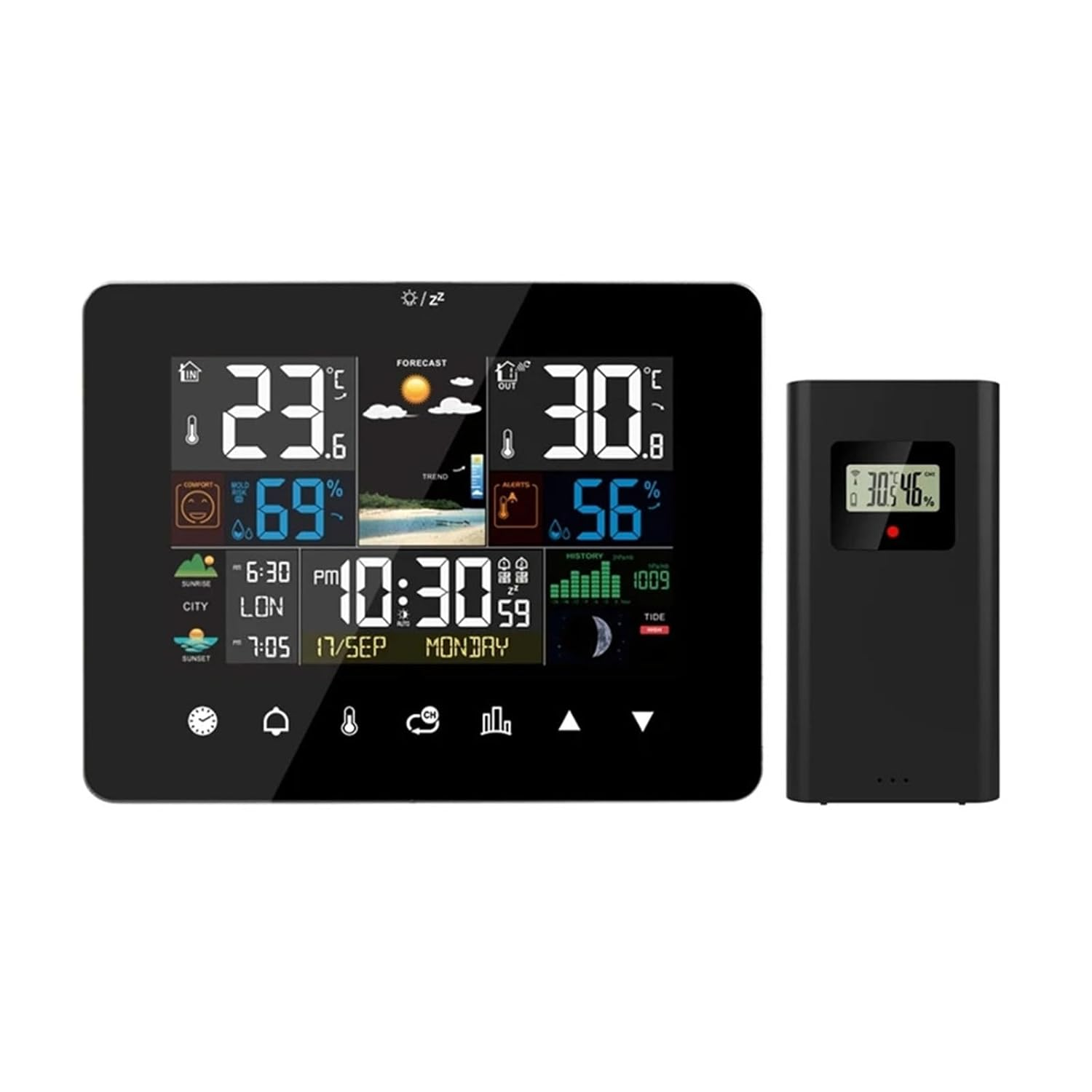 Touch Screen Weather Station Table Moon Phases Tides Barometer Temperature Humidity Monitor Wall Clock Sun Time Forcast Sensor image number 6