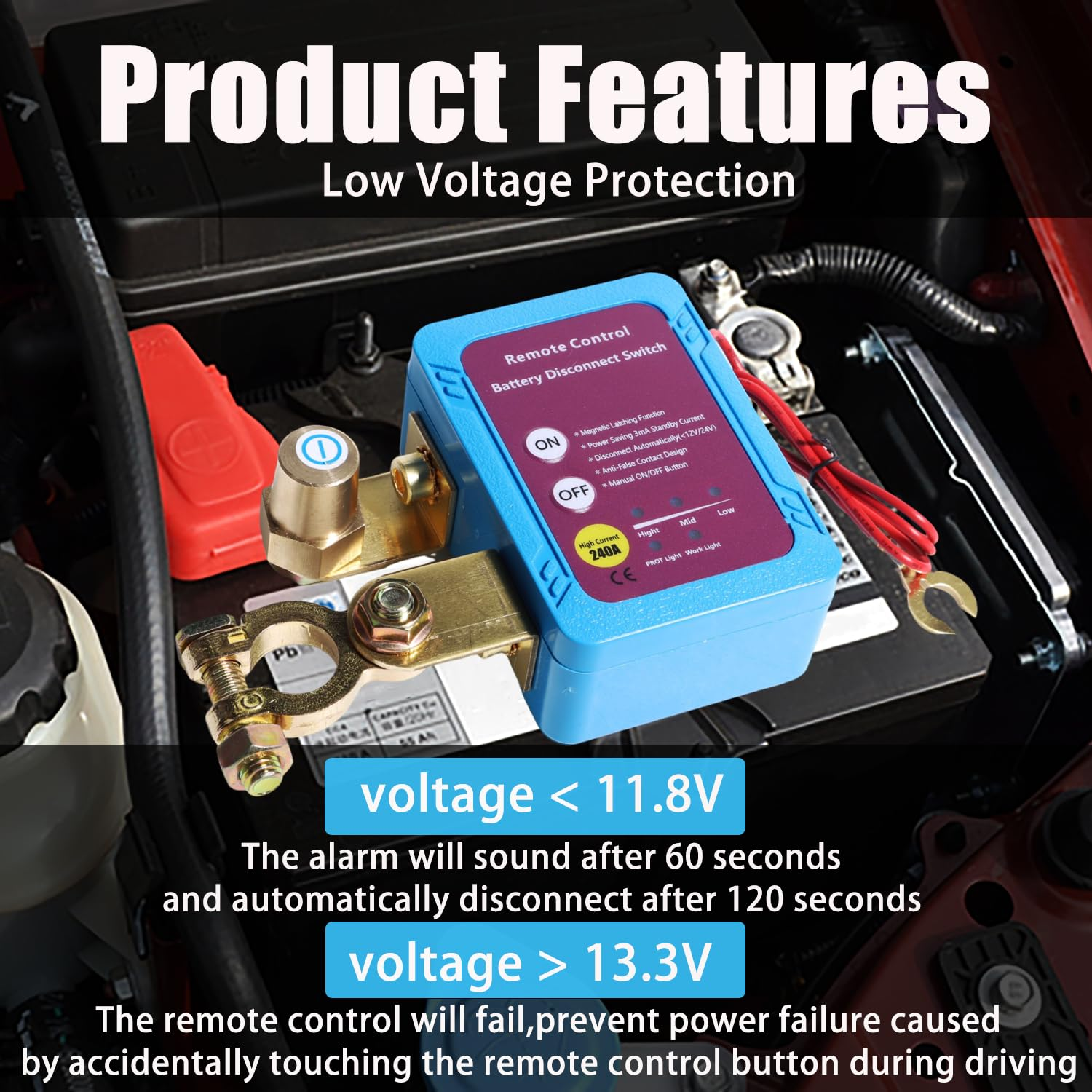 12V 250A Remote Battery Disconnect Switch Blue Kill Switch Auto Car RV ATV Truck Marine Boat