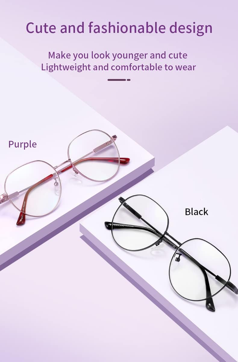 Reading Glasses 2.5 for Women with Flex Memory Titanium, Blue Light Filter Glasses, Reading Aid, 0~4 Diopters, anti Blue, Cute, Round, High Definition, High Transparency, Black, 2.5 Diopters image number 6