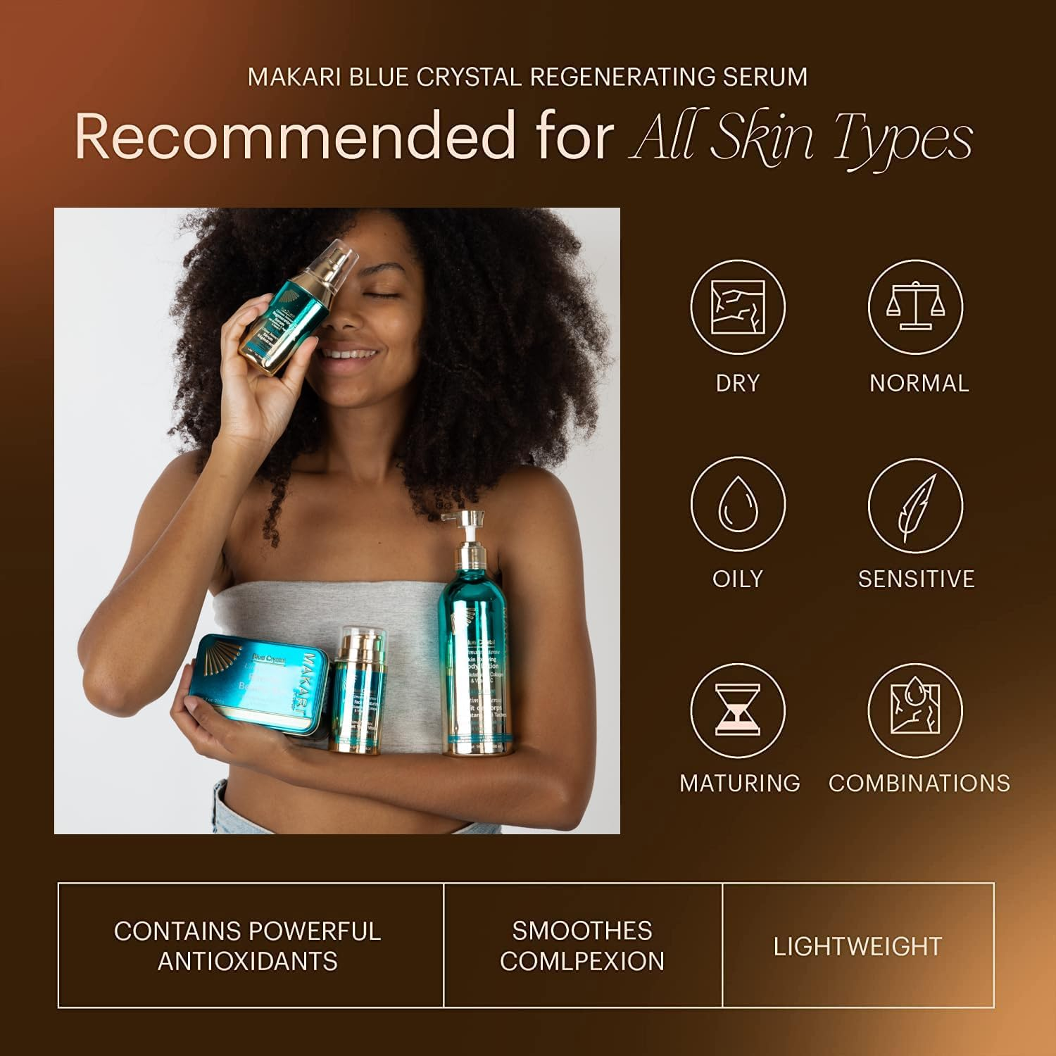 Makari Blue Crystal Regenerating Serum - Vitamin C Serum - Dark Spot Remover for Face Infused with Antioxidants, Glutathione, Vitamin E - 1.7 Oz