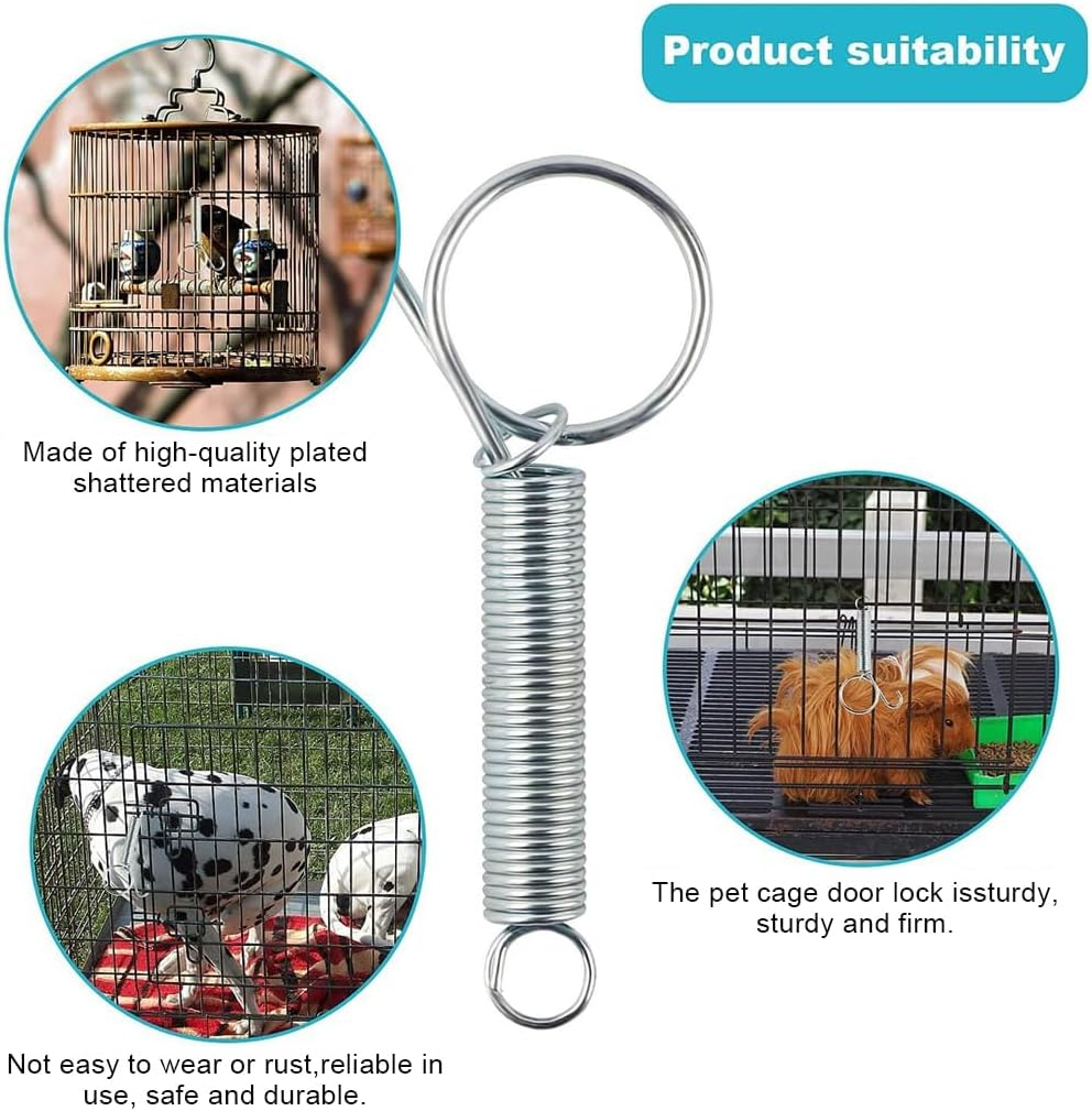 BEPSYOM Rabbit Cage Door Hooks, Pack of 10 Multifunctional Spring Latch Hooks for Cages, Metal Rabbit Cages, Door Finger Spring, for Birds, Dogs, Cats, Parrots, Small Animals image number 3
