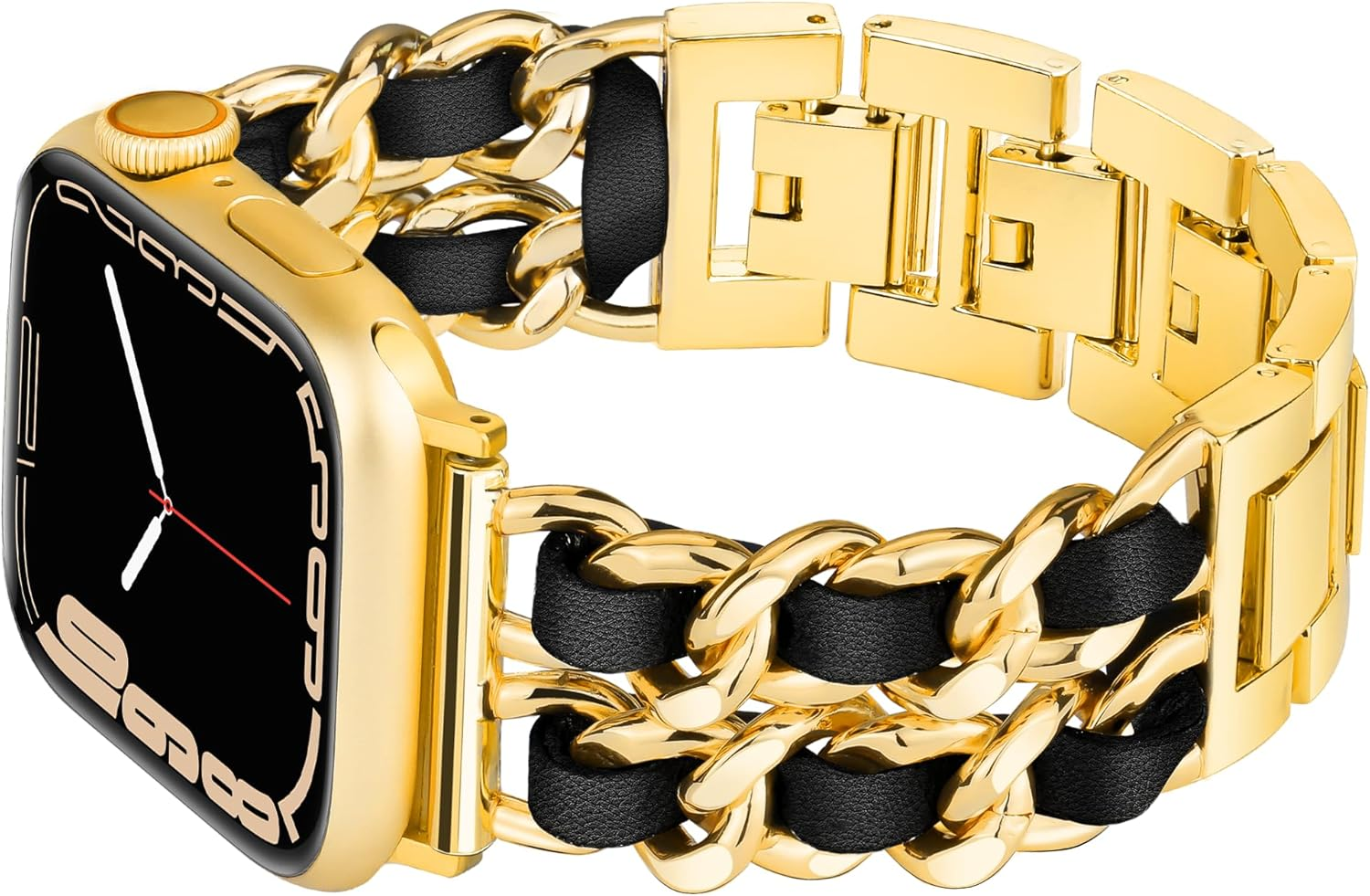 Ocaer Compatible with Apple Watch 49Mm 46Mm 45Mm 44Mm 42Mm 41Mm 40Mm 38Mm, Jewelry Chain Iwatch Band for Apple Watch Series 11 10 9 8 7 6 5 4 Ultra 3 SE 3 2 1,Metal Bracelet with Leather for Women