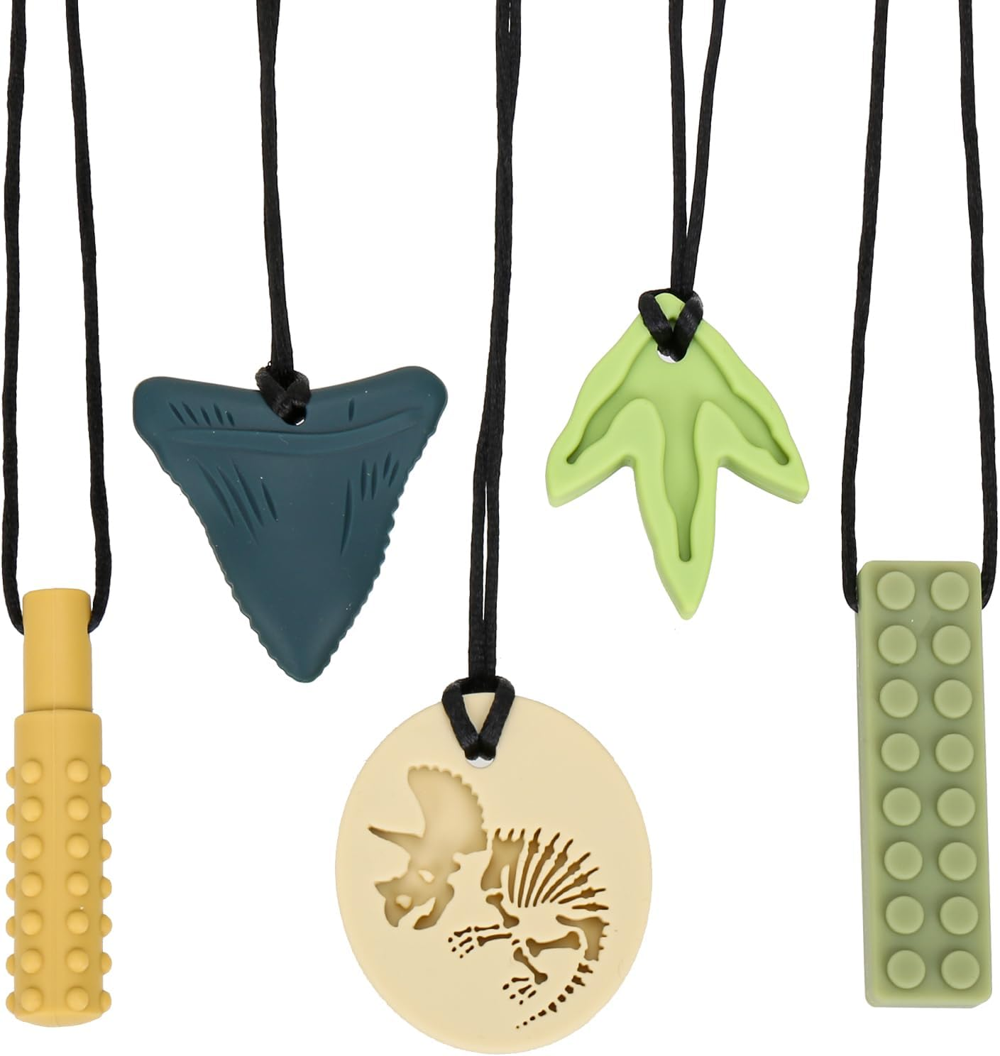 MR.TIMELAG Chew Necklace, 5 Pack Sensory Chew Necklace Bundle for Kids with Teething, ADHD, Autism, Oral Motor Chewy Teether, for Boys&Girls,Silicone Necklace Made from Food Grade Silicone Safety