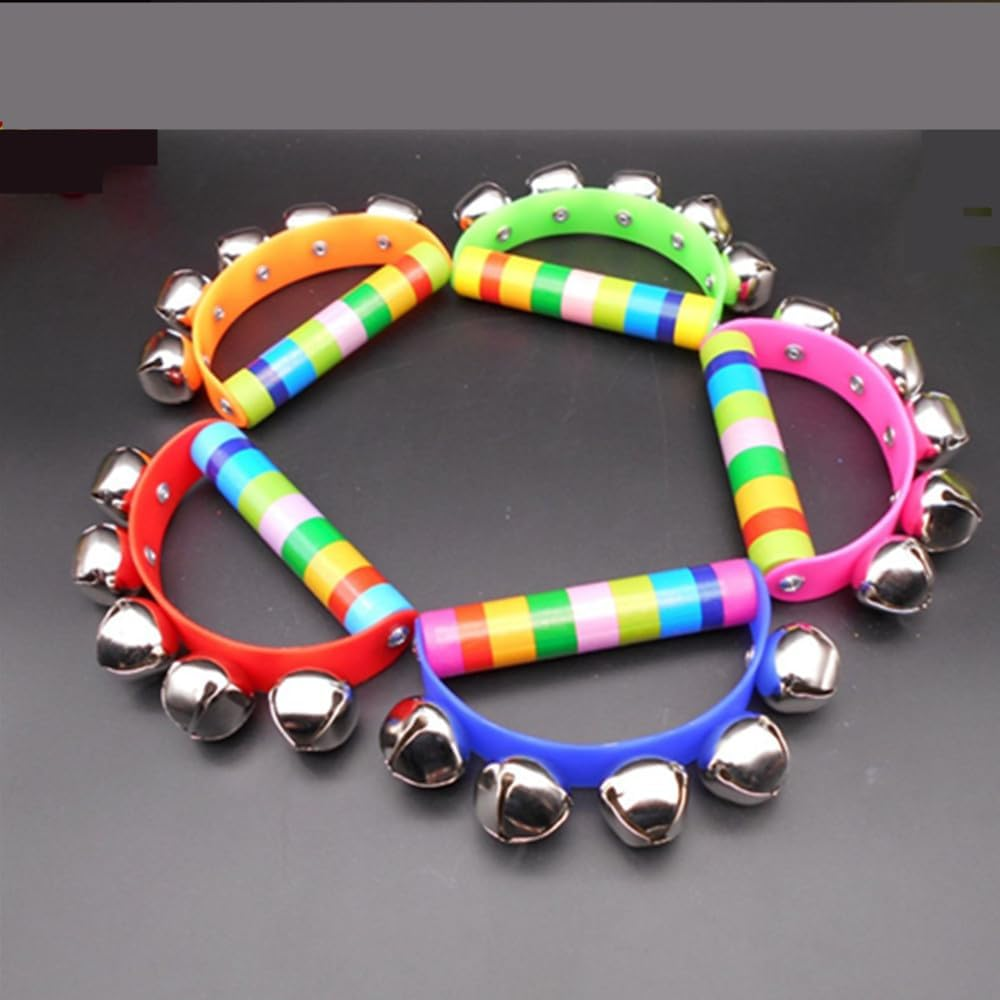 Loopunk 6 PCS Note Musical Handbells, Hand Sleigh Bells Wooden Semicircle Handbells Jingle Shaker Bells Educational Instrument Handbells for Children'S Day and Family Activity School.(Random Color)