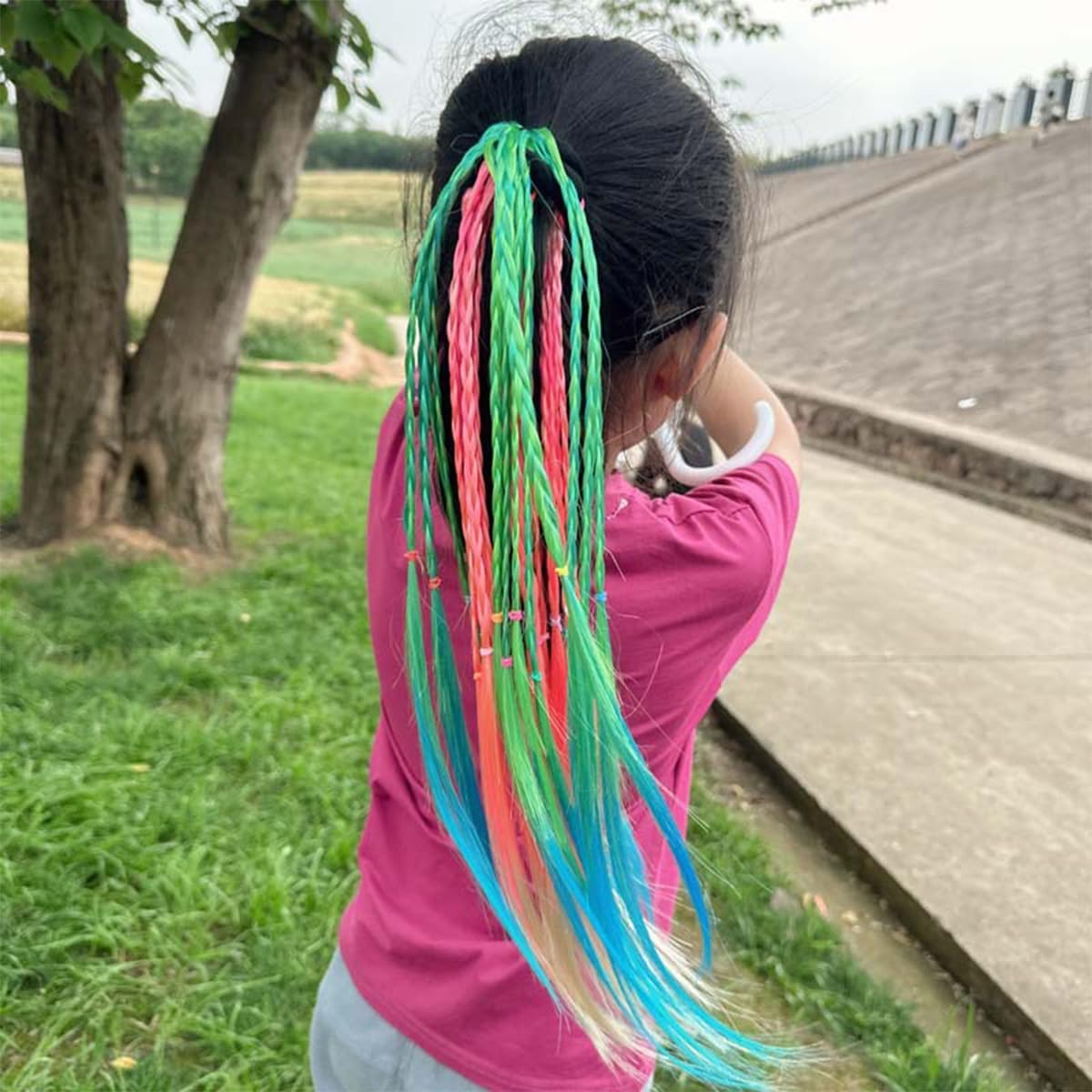 Namvo 10PCS Colourful Hair Strands Colourful Braided Hair Pieces Twist Braid with Elastic Rope Band Colour Gradient Girls Hairpiece Band image number 6